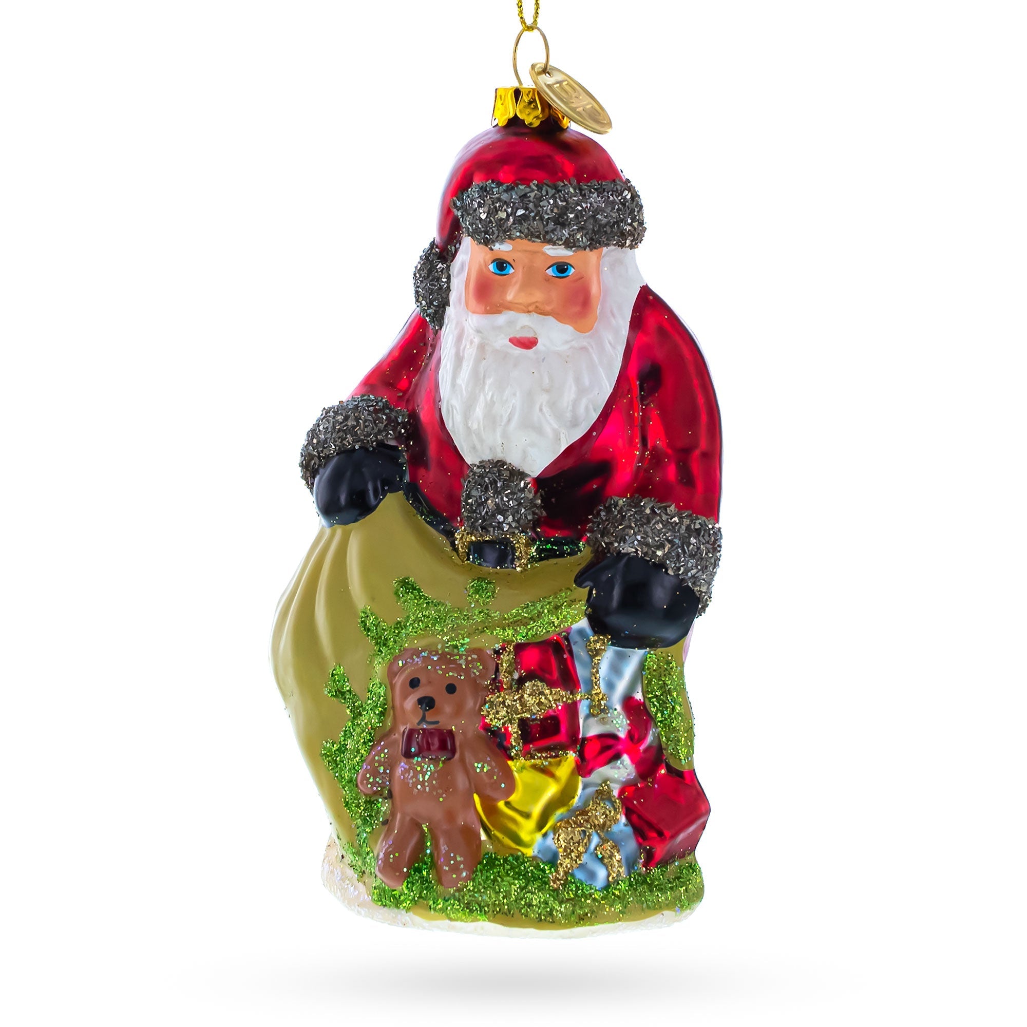 Santa With Gift-filled Bag - Festive Blown Glass Christmas Ornament