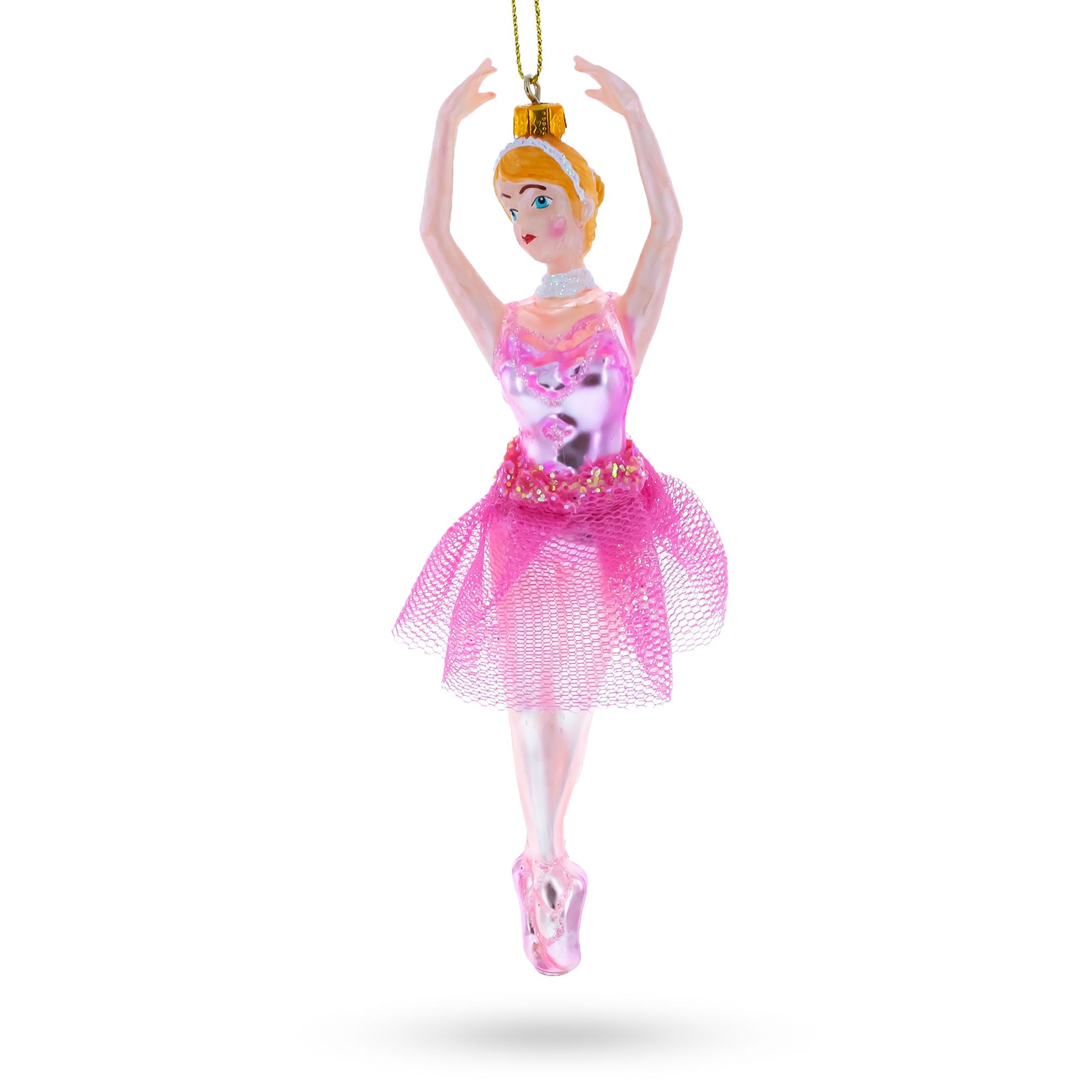 Elegant Dancing Ballerina In Pink Dress - Luxurious Blown Glass Christmas Ornament