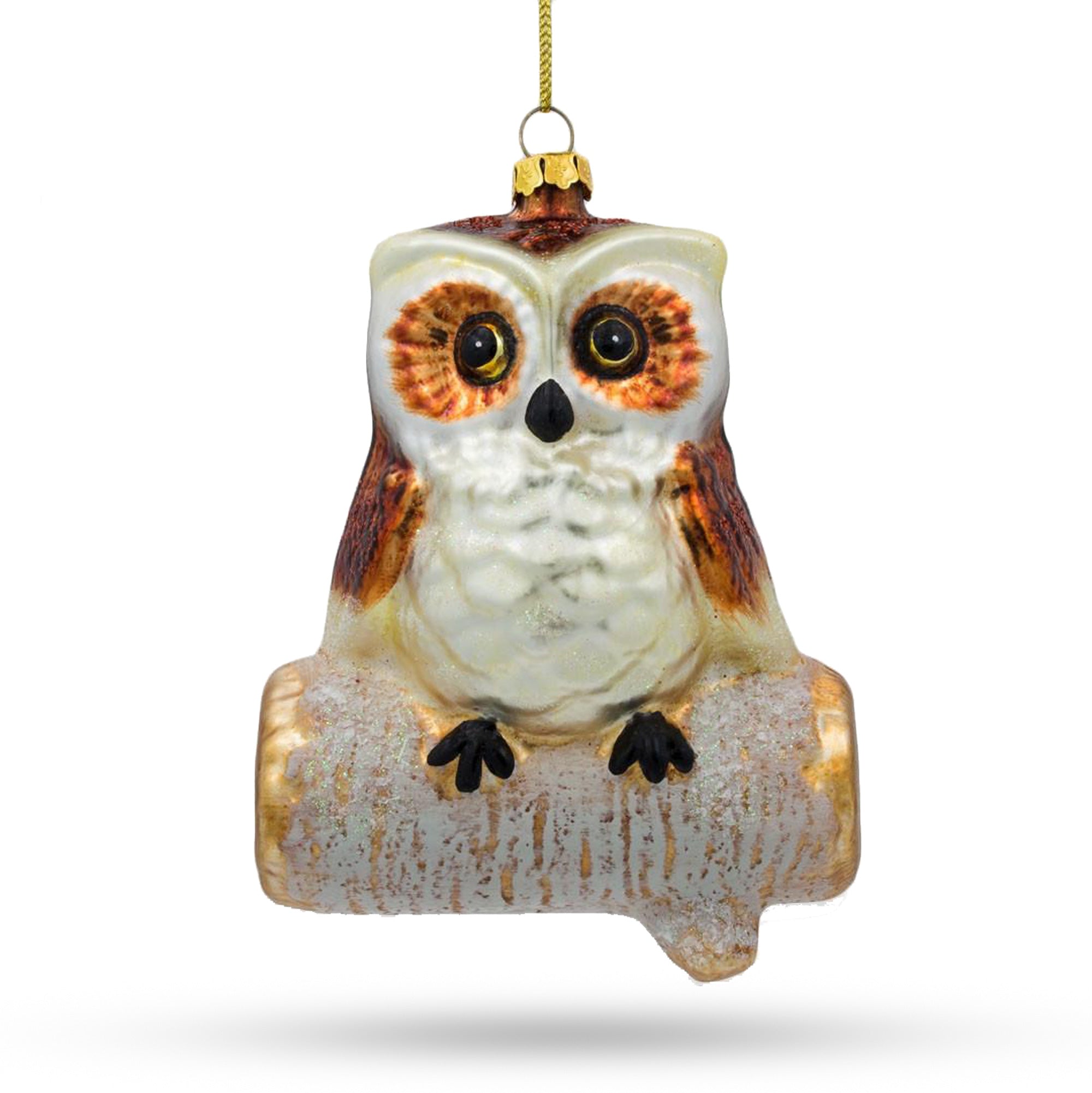 Wise Owl Sitting On A Branch - Handcrafted Blown Glass Christmas Ornament