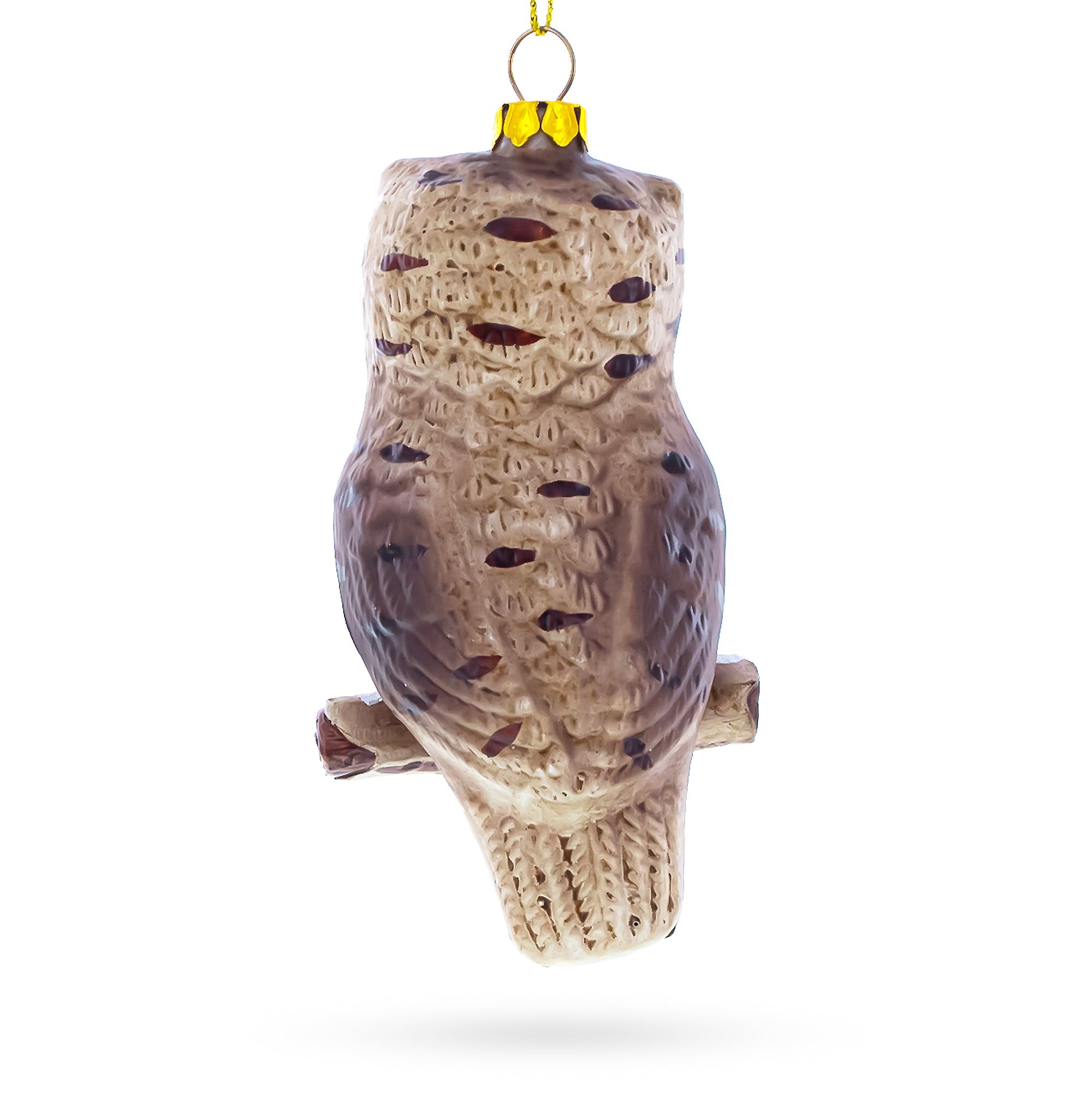 Wise Owl Perched On Branch - Handcrafted Blown Glass Christmas Ornament