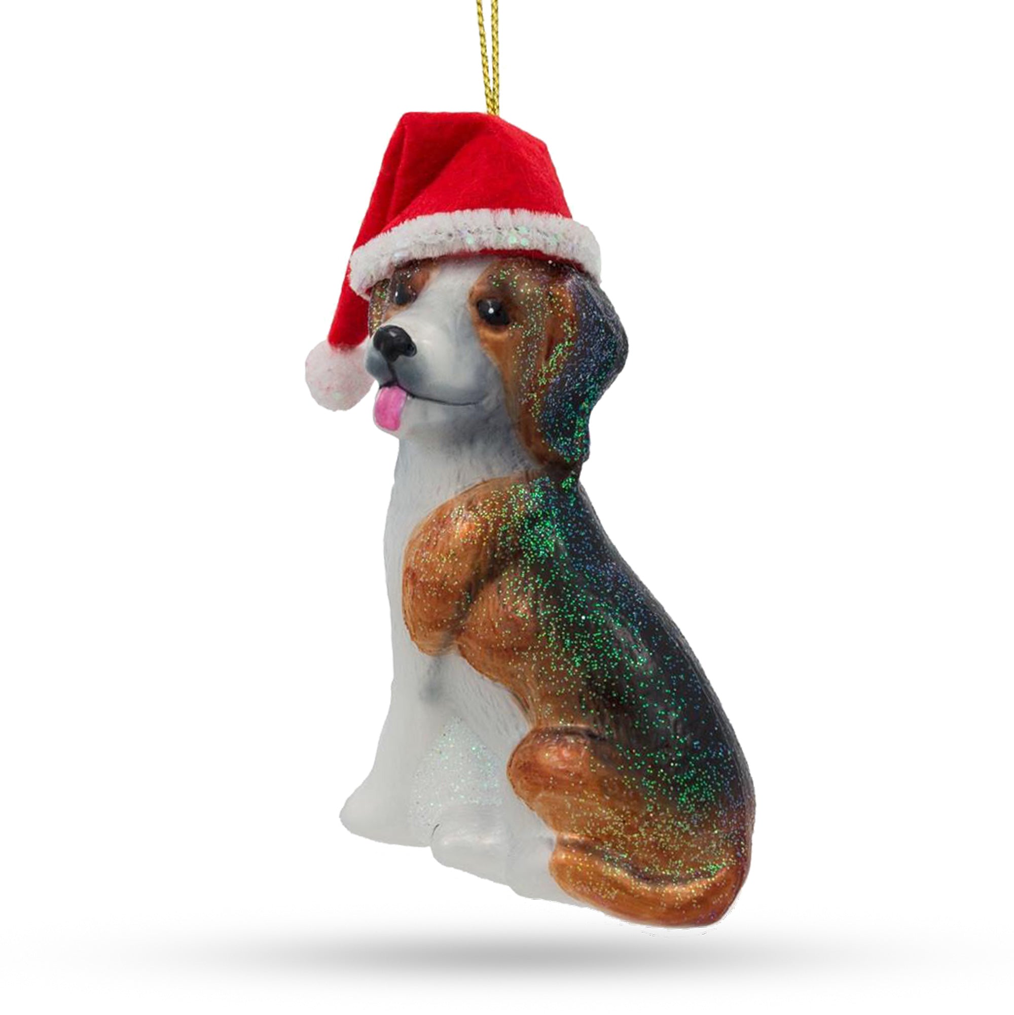 Santa Hat-wearing Beagle - Jolly Blown Glass Christmas Ornament