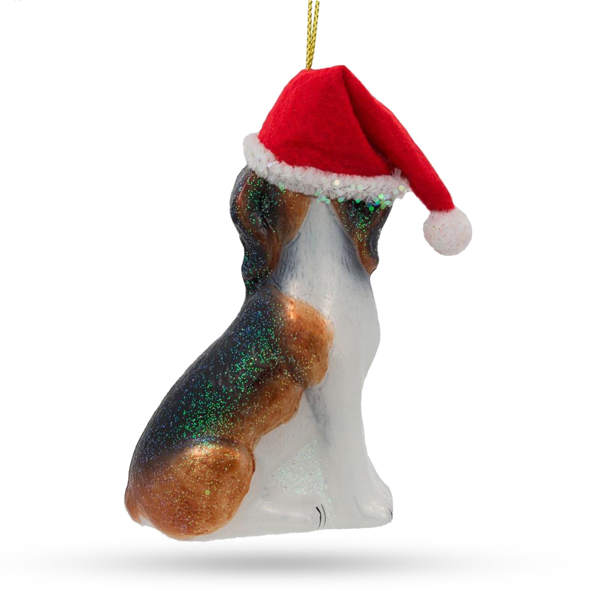 Santa Hat-wearing Beagle - Jolly Blown Glass Christmas Ornament