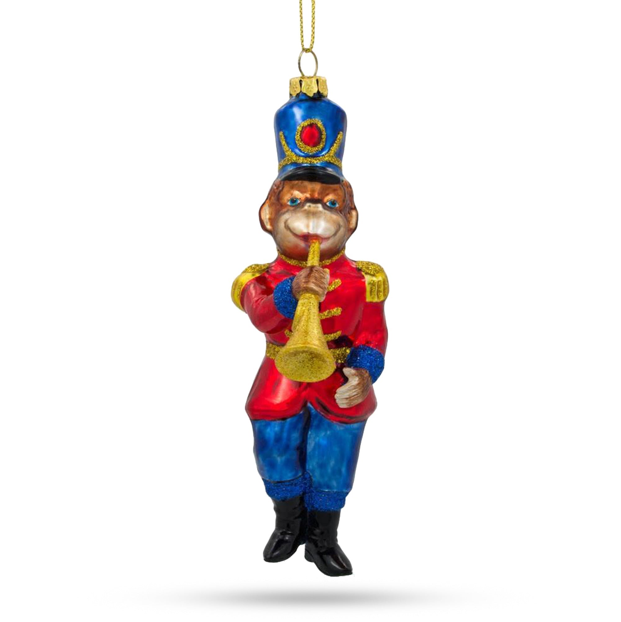 Cheerful Monkey Nutcracker With Trumpet - Blown Glass Christmas Ornament