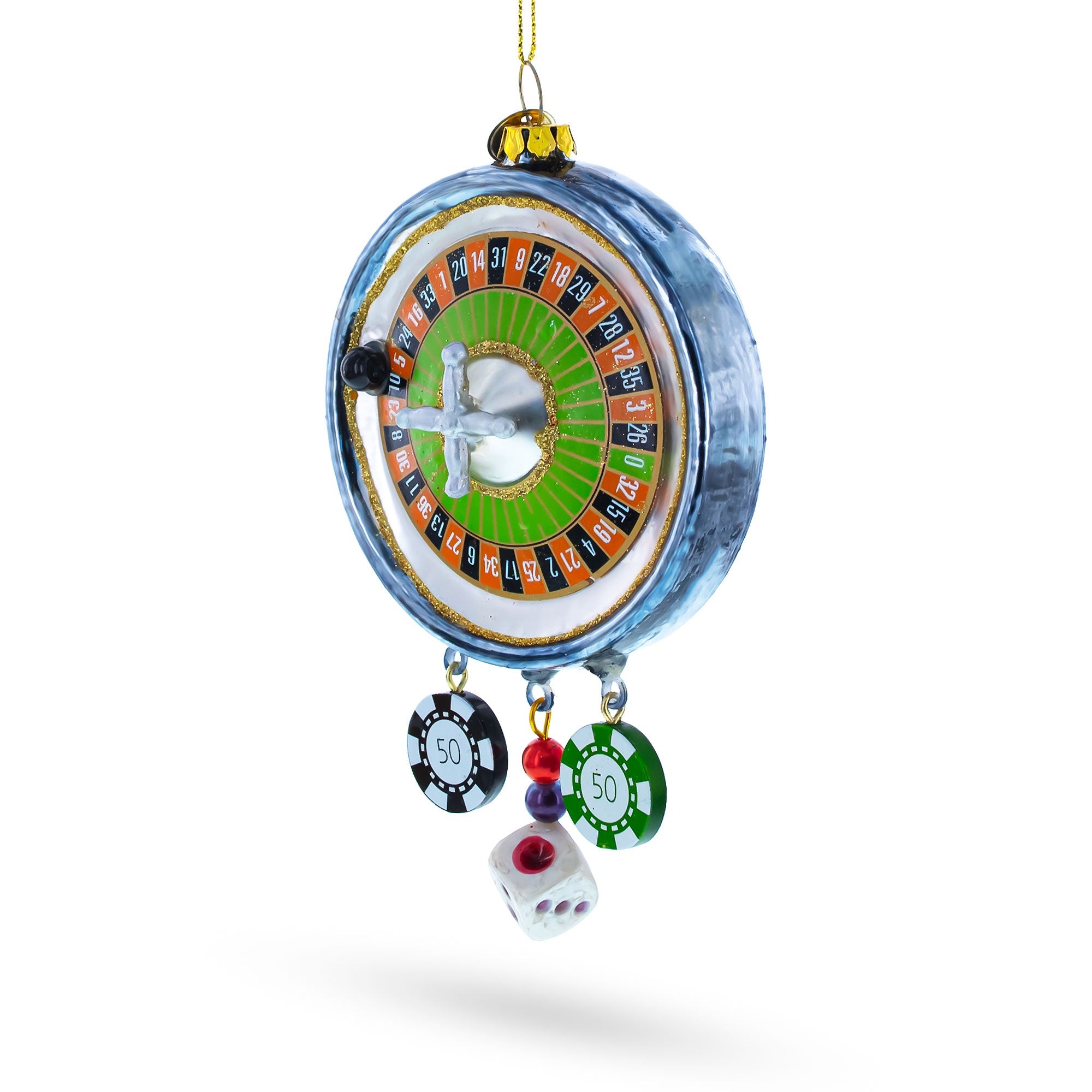 Festive Roulette And Casino Poker Chip - Blown Glass Christmas Ornament