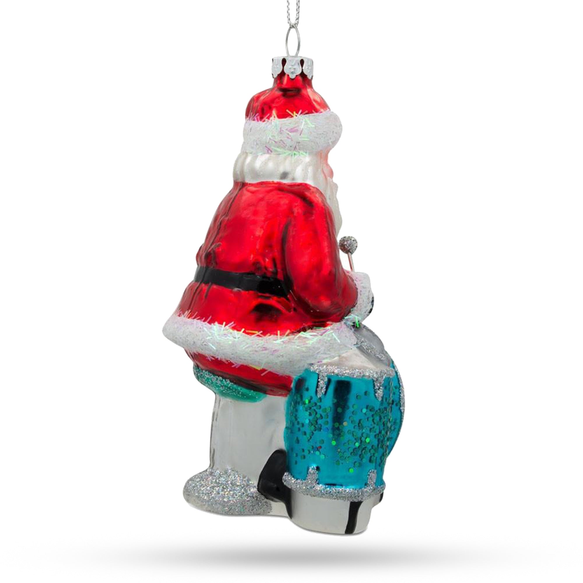 Rhythmic Santa Playing Drums - Blown Glass Christmas Ornament