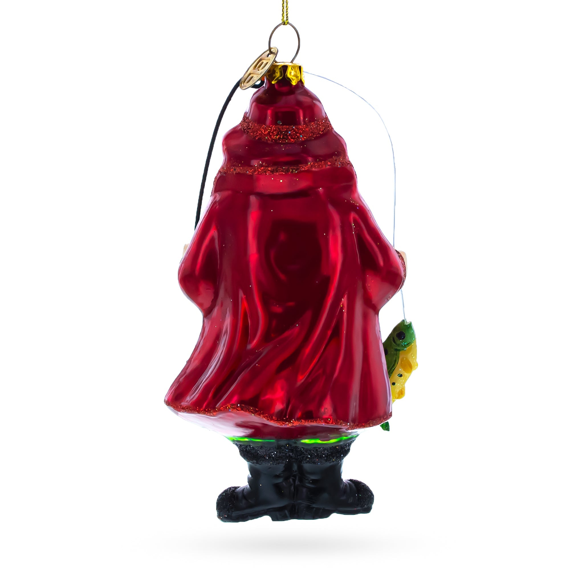 Relaxed Santa Claus Fishing - Blown Glass Christmas Ornament