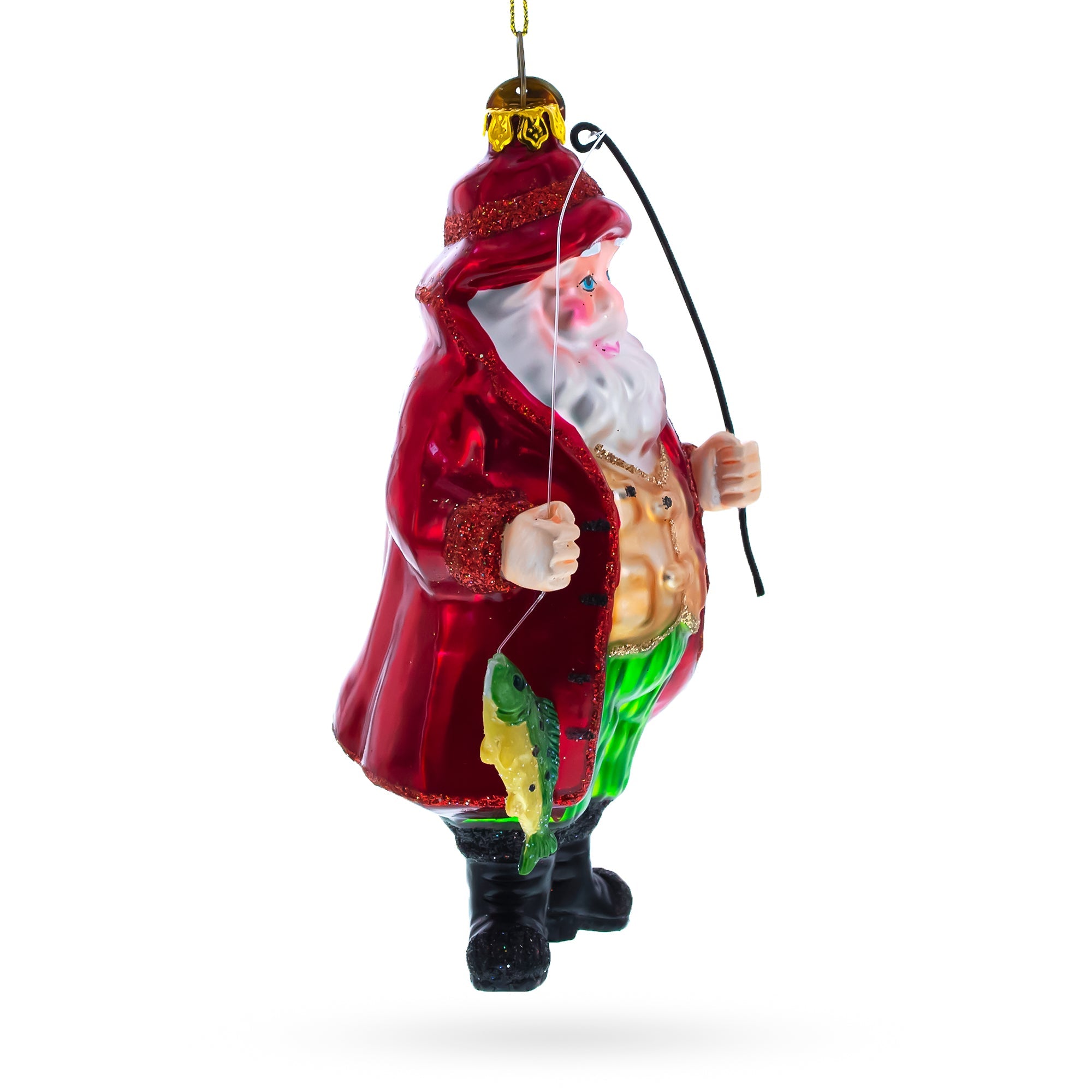 Relaxed Santa Claus Fishing - Blown Glass Christmas Ornament