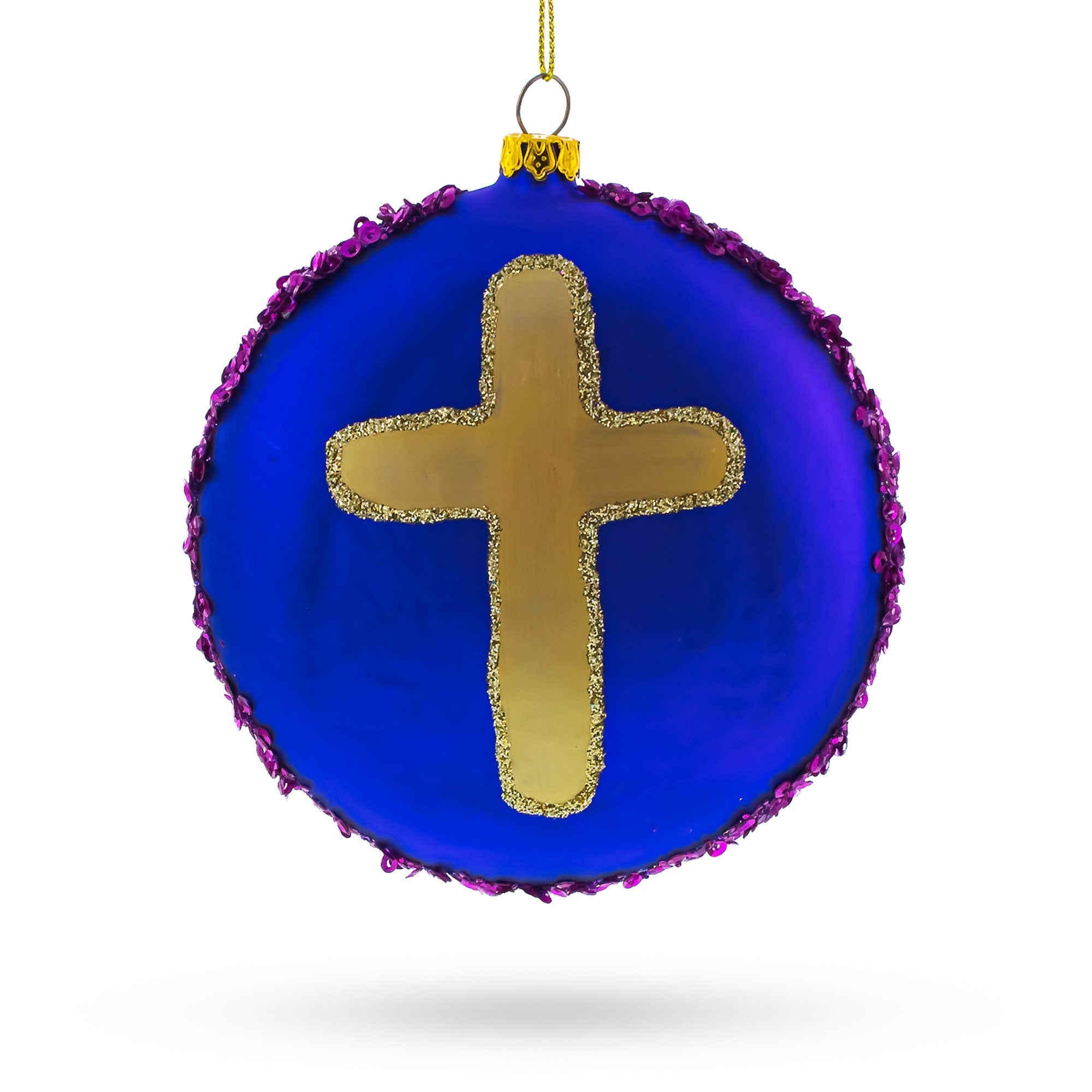 Sacred Mary Holding Jesus On Purple Disc - Blown Glass Christmas Ornament