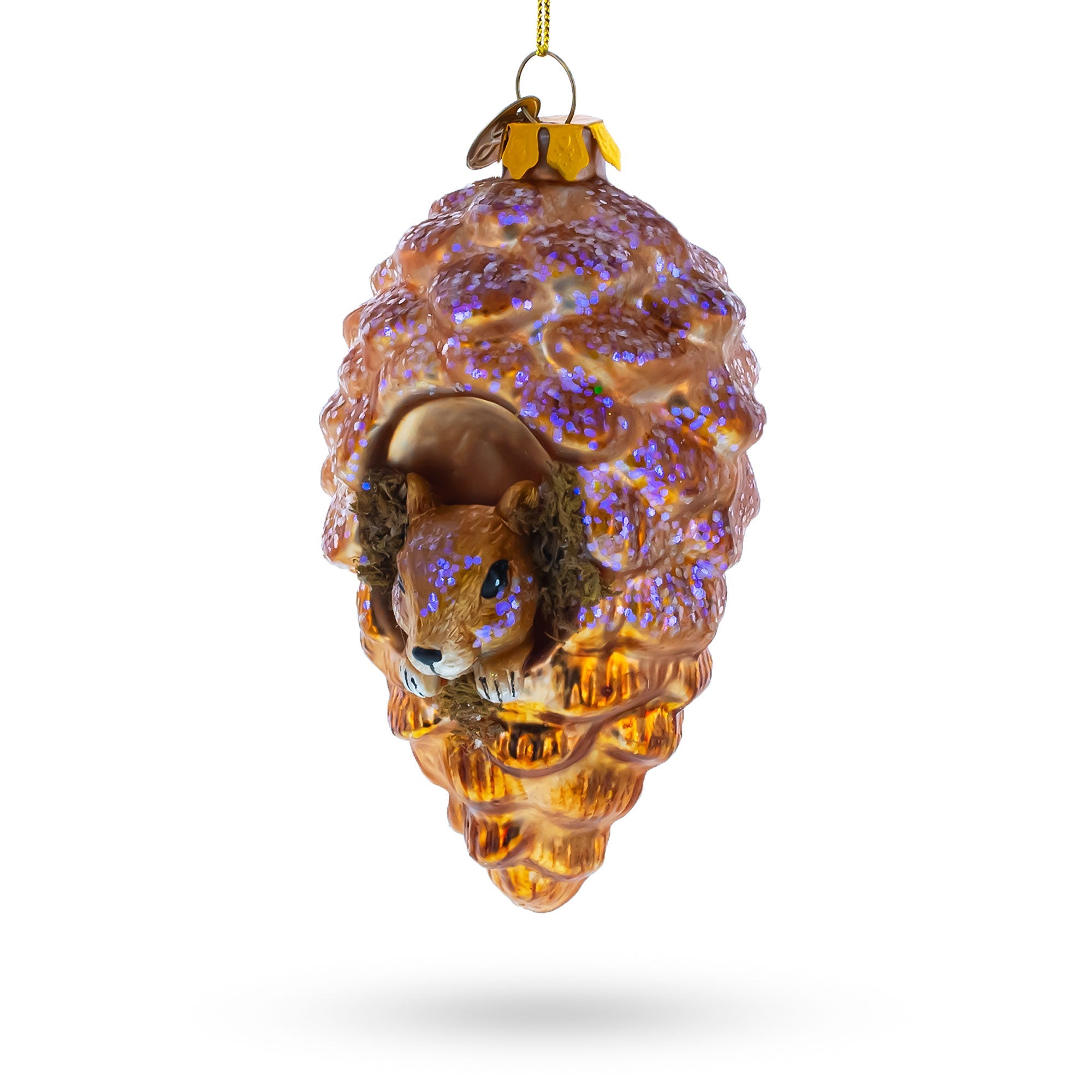 Adorable Squirrel Nestled In Pine Cone - Blown Glass Christmas Ornament