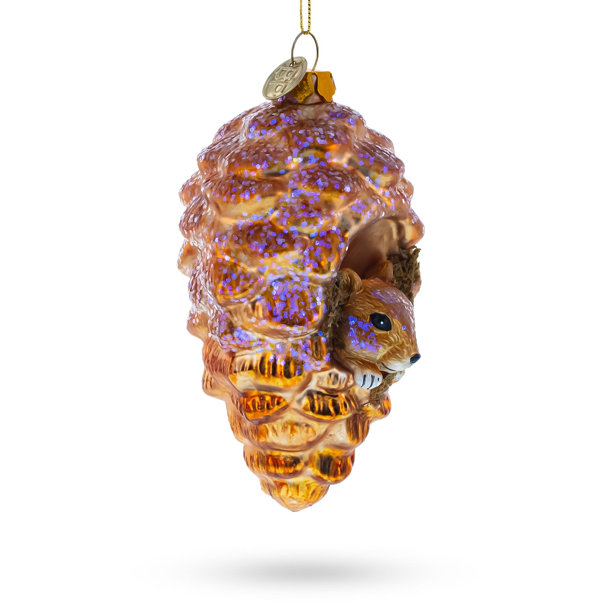 Adorable Squirrel Nestled In Pine Cone - Blown Glass Christmas Ornament