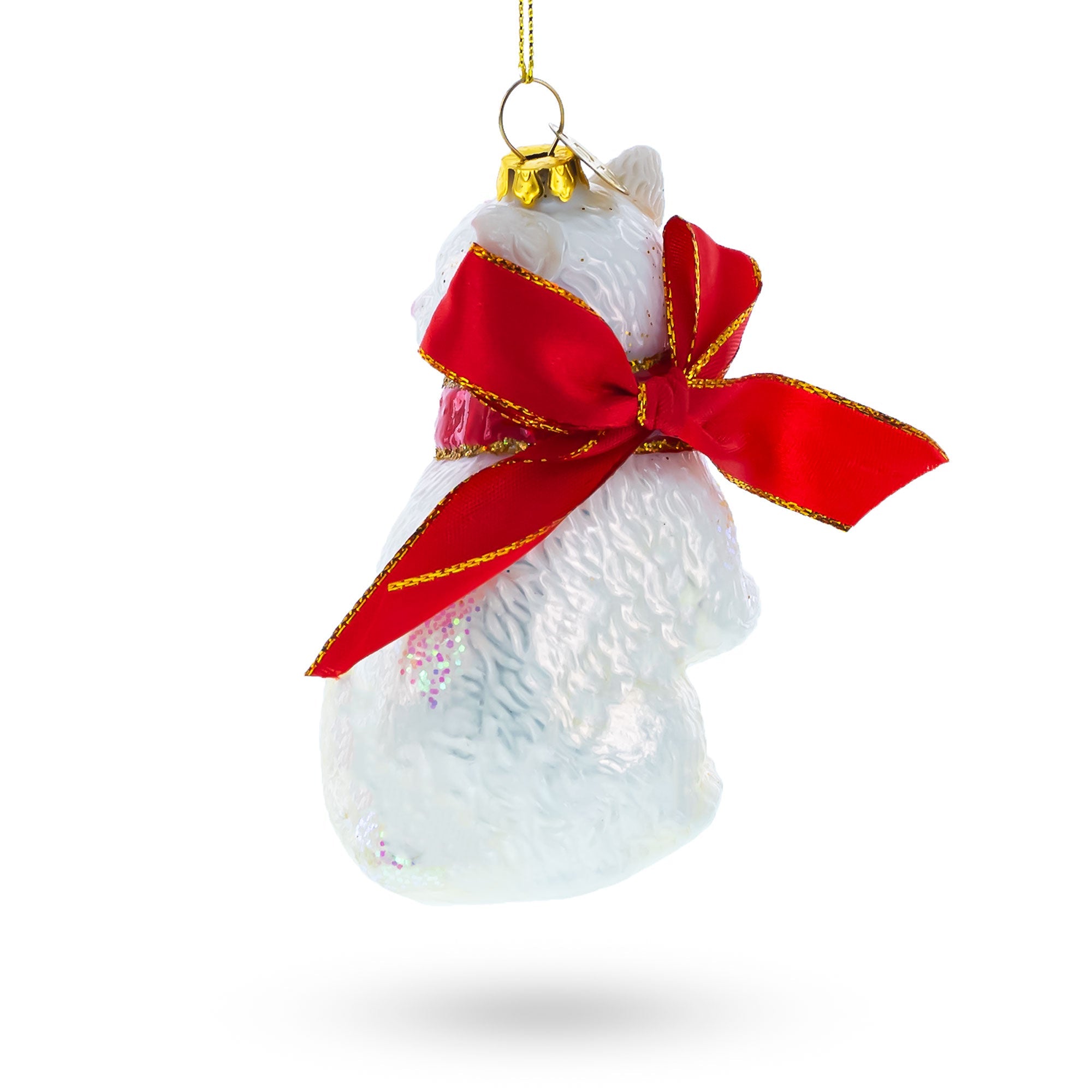 Elegant White Persian Cat - Blown Glass Christmas Ornament