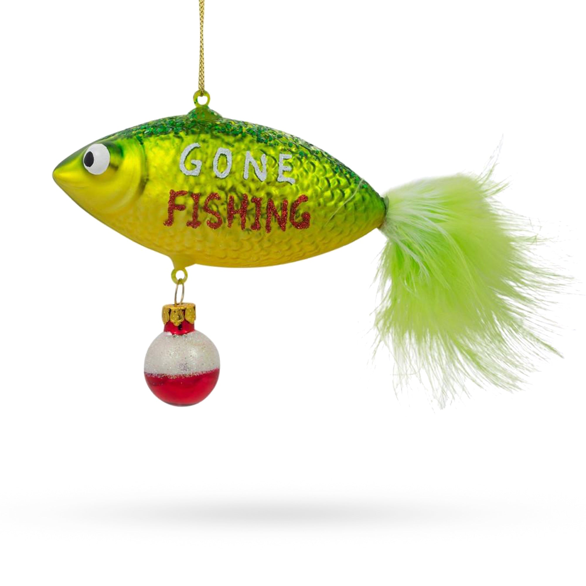 Whimsical "gone Fishing" - Blown Glass Christmas Ornament