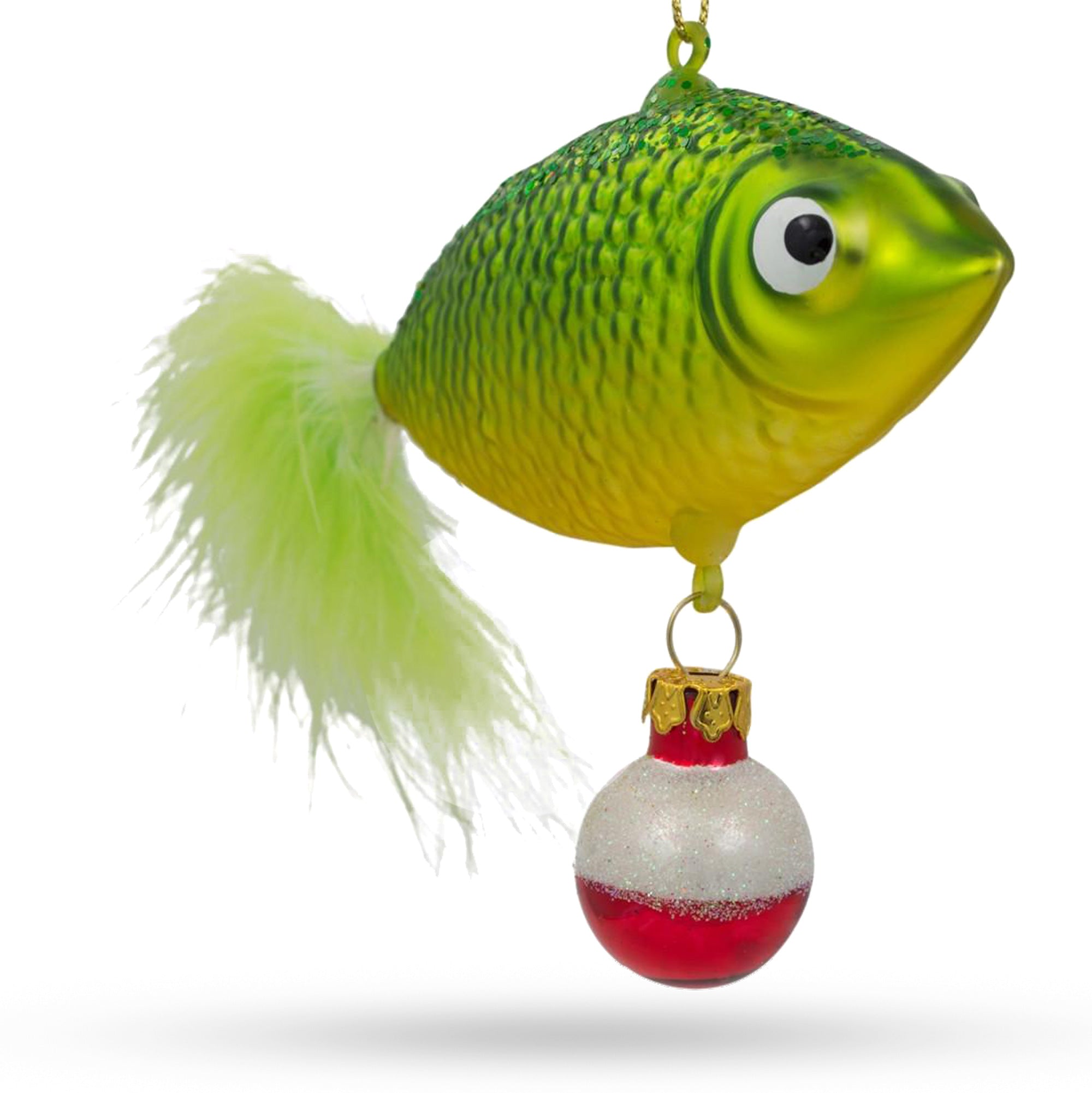 Whimsical "gone Fishing" - Blown Glass Christmas Ornament