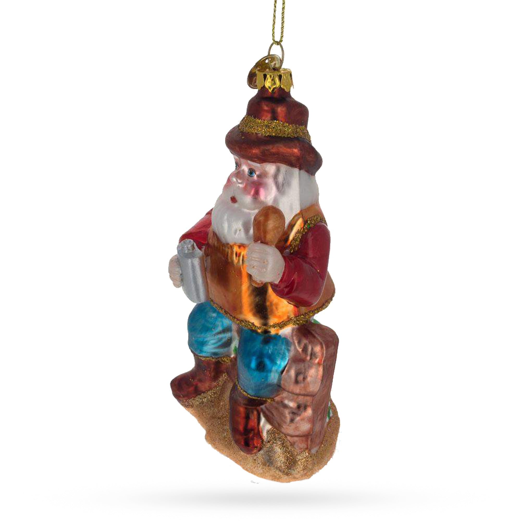 Cheerful Santa Enjoying Whiskey Time - Blown Glass Christmas Ornament