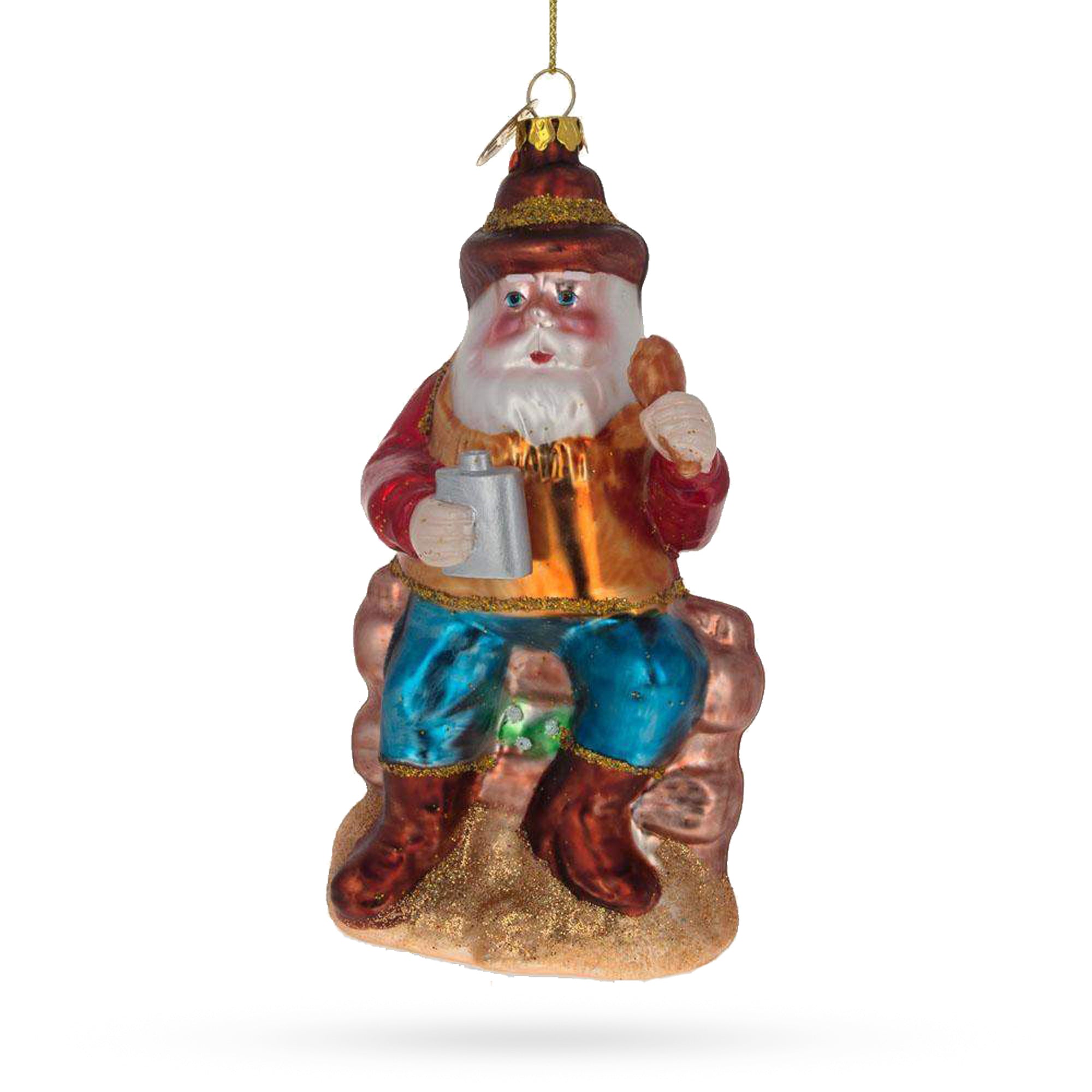 Cheerful Santa Enjoying Whiskey Time - Blown Glass Christmas Ornament