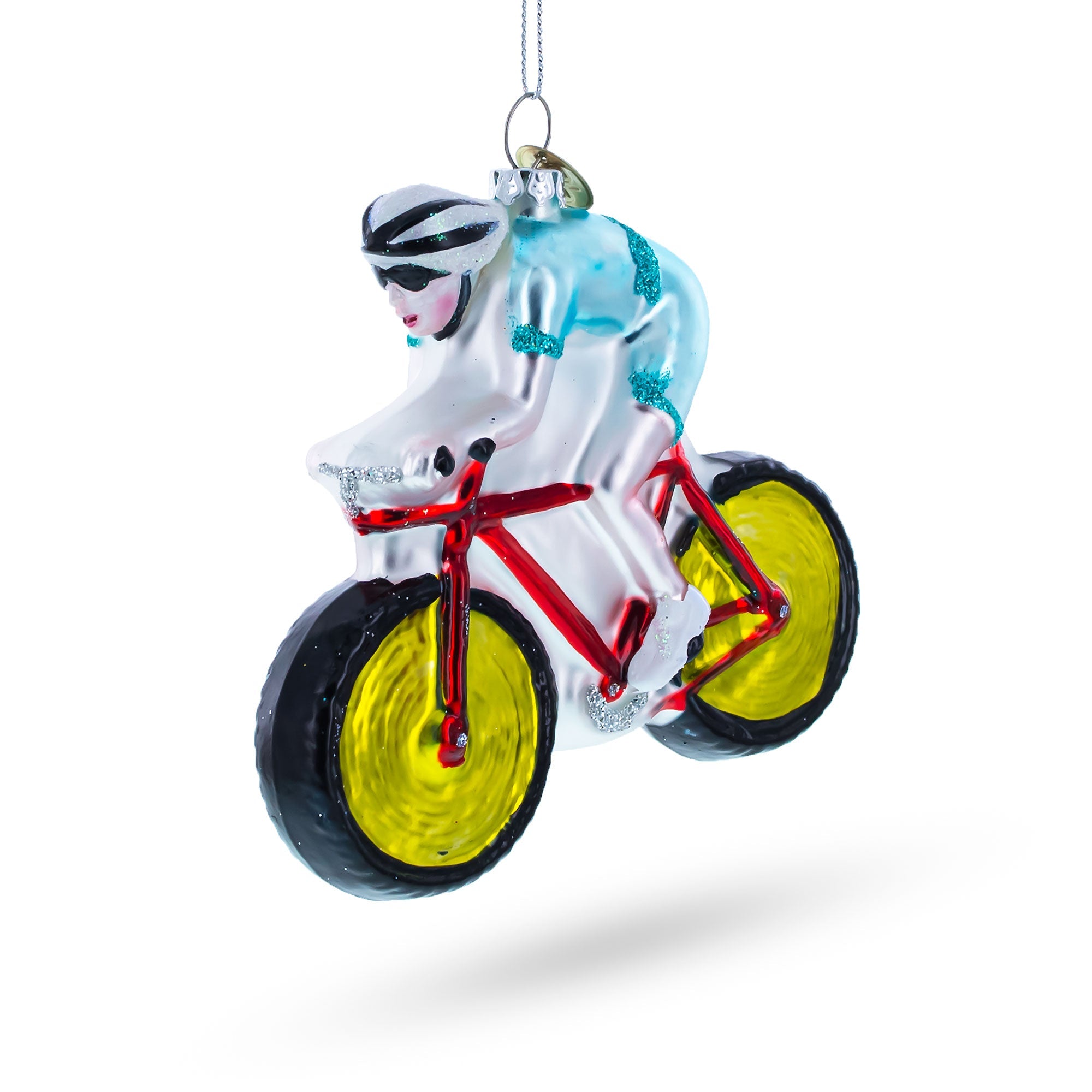 Dynamic Cycling Sportsman On Bicycle - Blown Glass Christmas Ornament