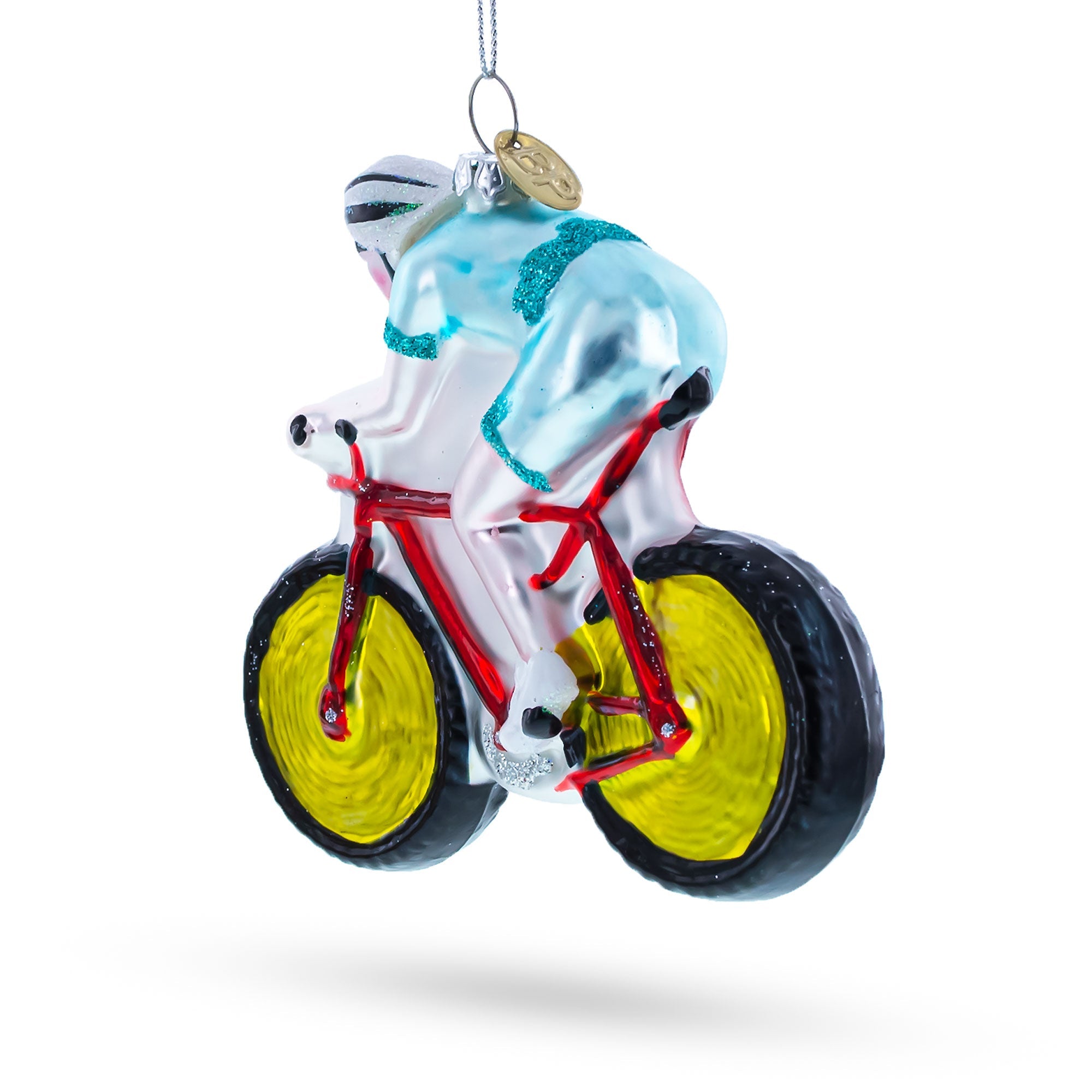 Dynamic Cycling Sportsman On Bicycle - Blown Glass Christmas Ornament