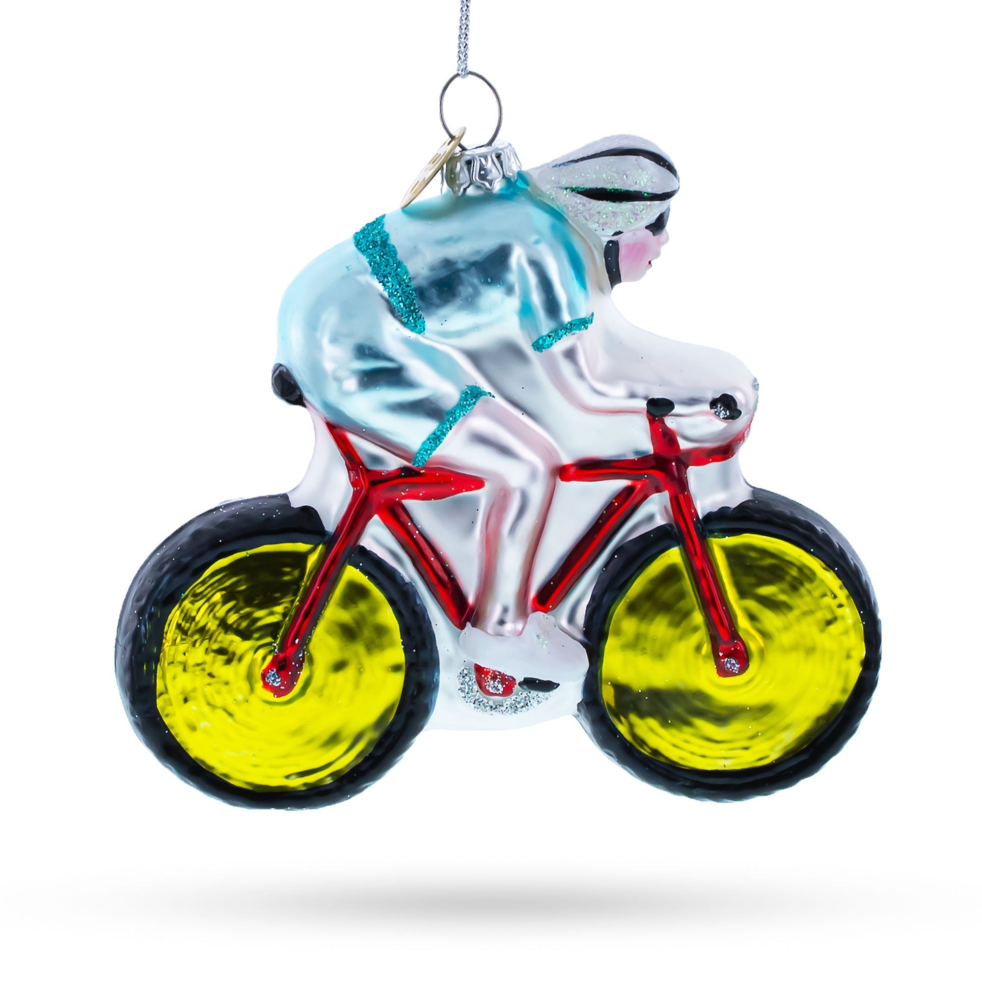 Dynamic Cycling Sportsman On Bicycle - Blown Glass Christmas Ornament