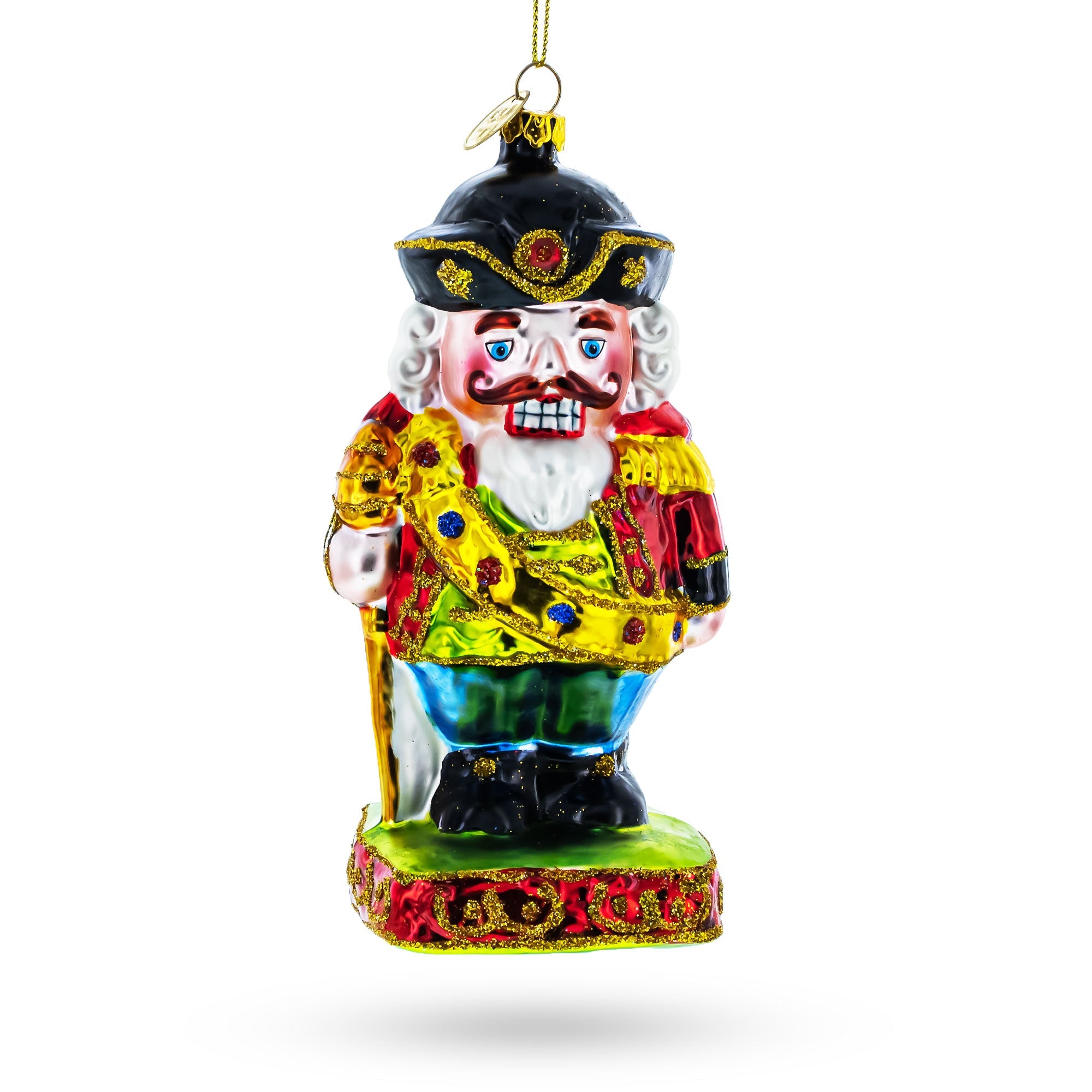 Celebratory New Year Festive Nutcracker - Blown Glass Christmas Ornament