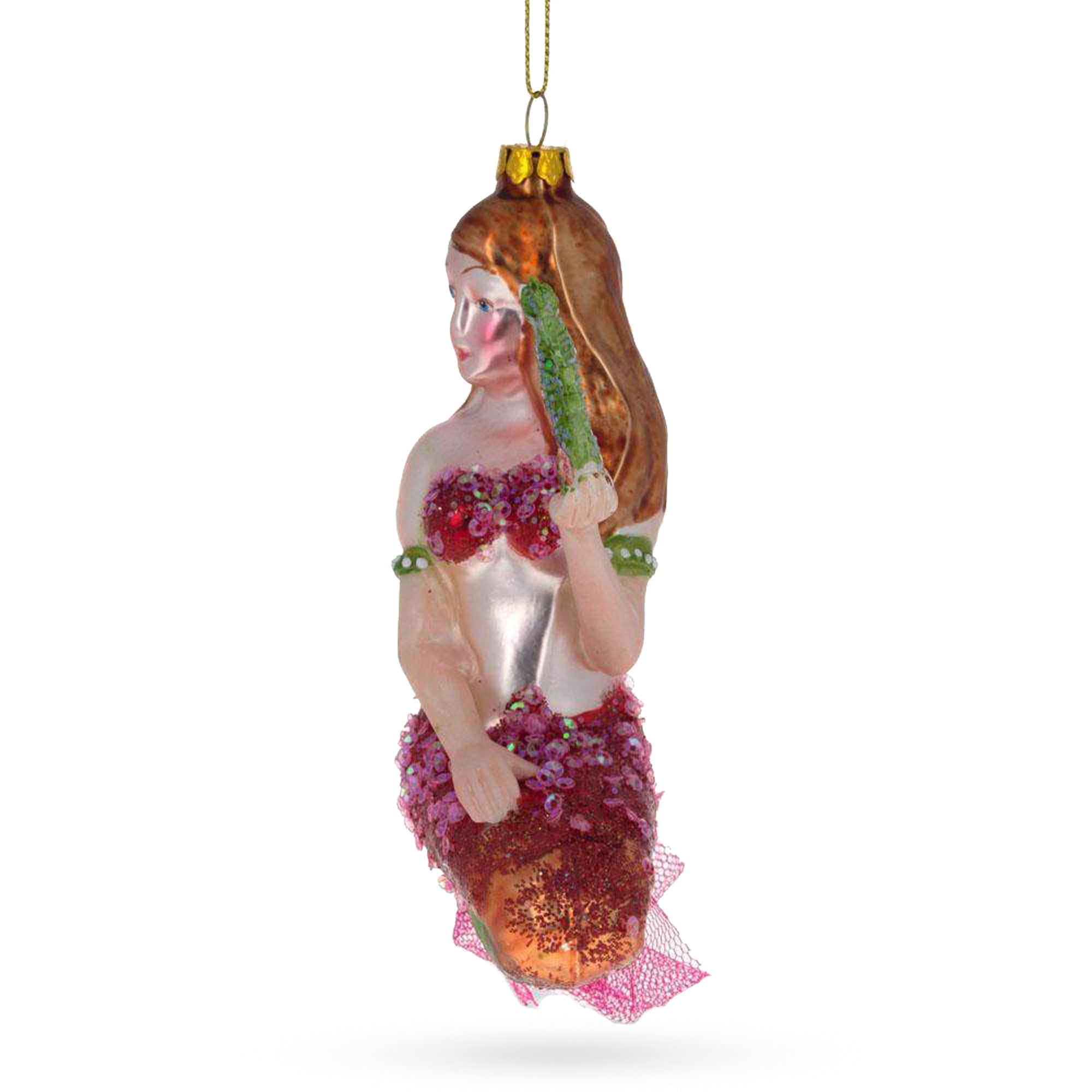 Enchanting Mermaid Holding A Seahorse - Blown Glass Christmas Ornament