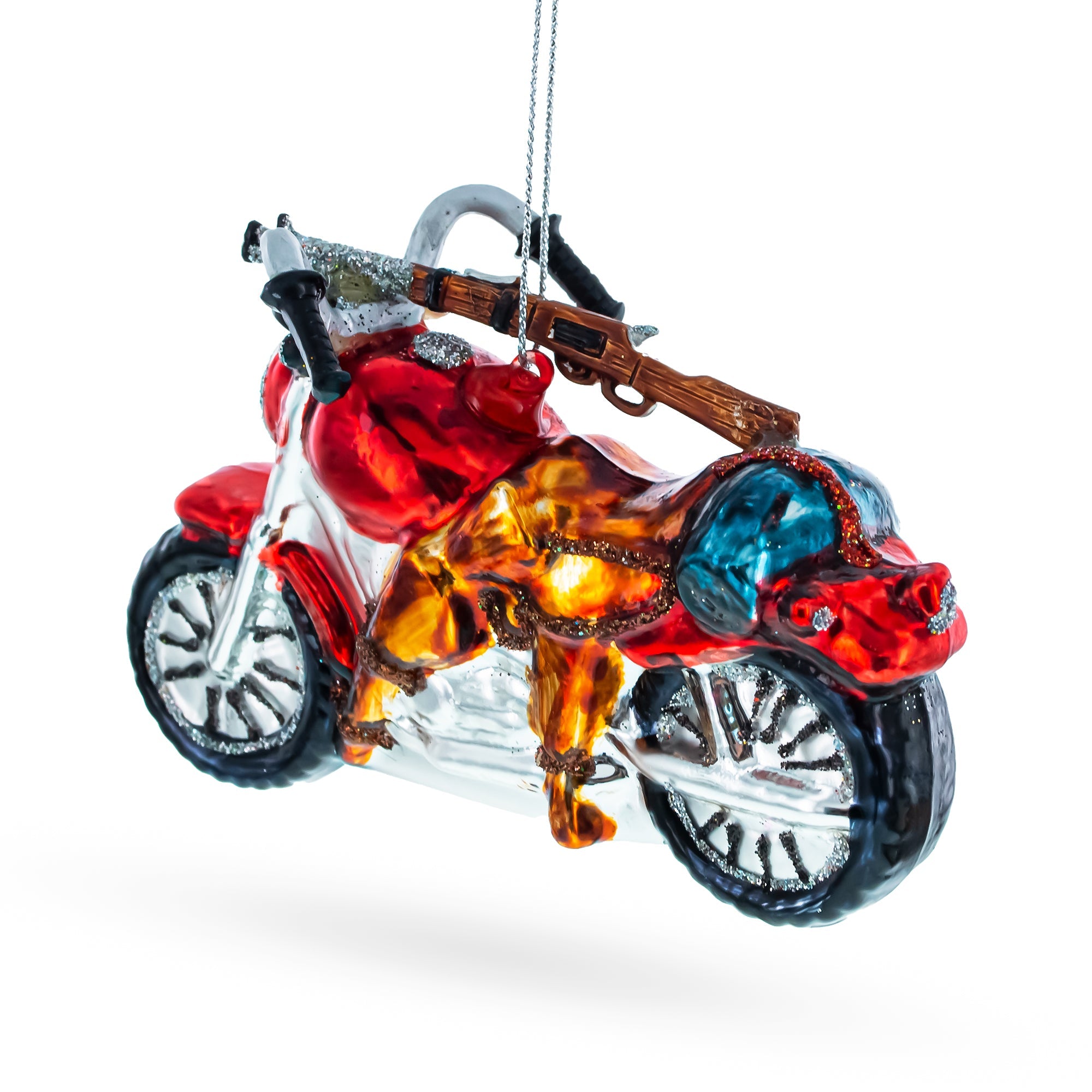 Rugged Hunter's Motorcycle - Blown Glass Christmas Ornament