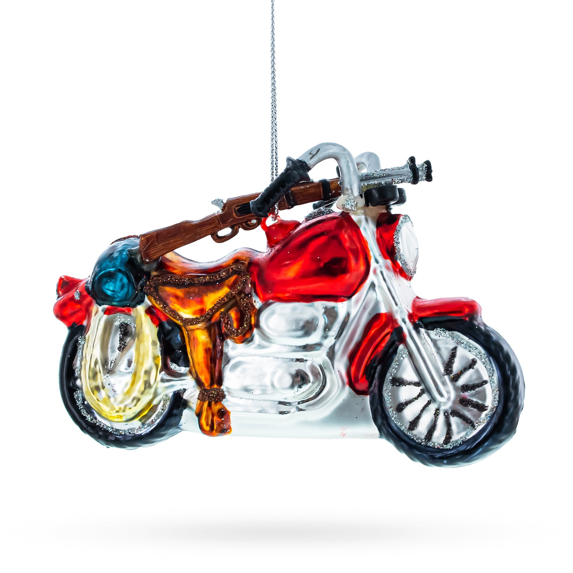 Rugged Hunter's Motorcycle - Blown Glass Christmas Ornament