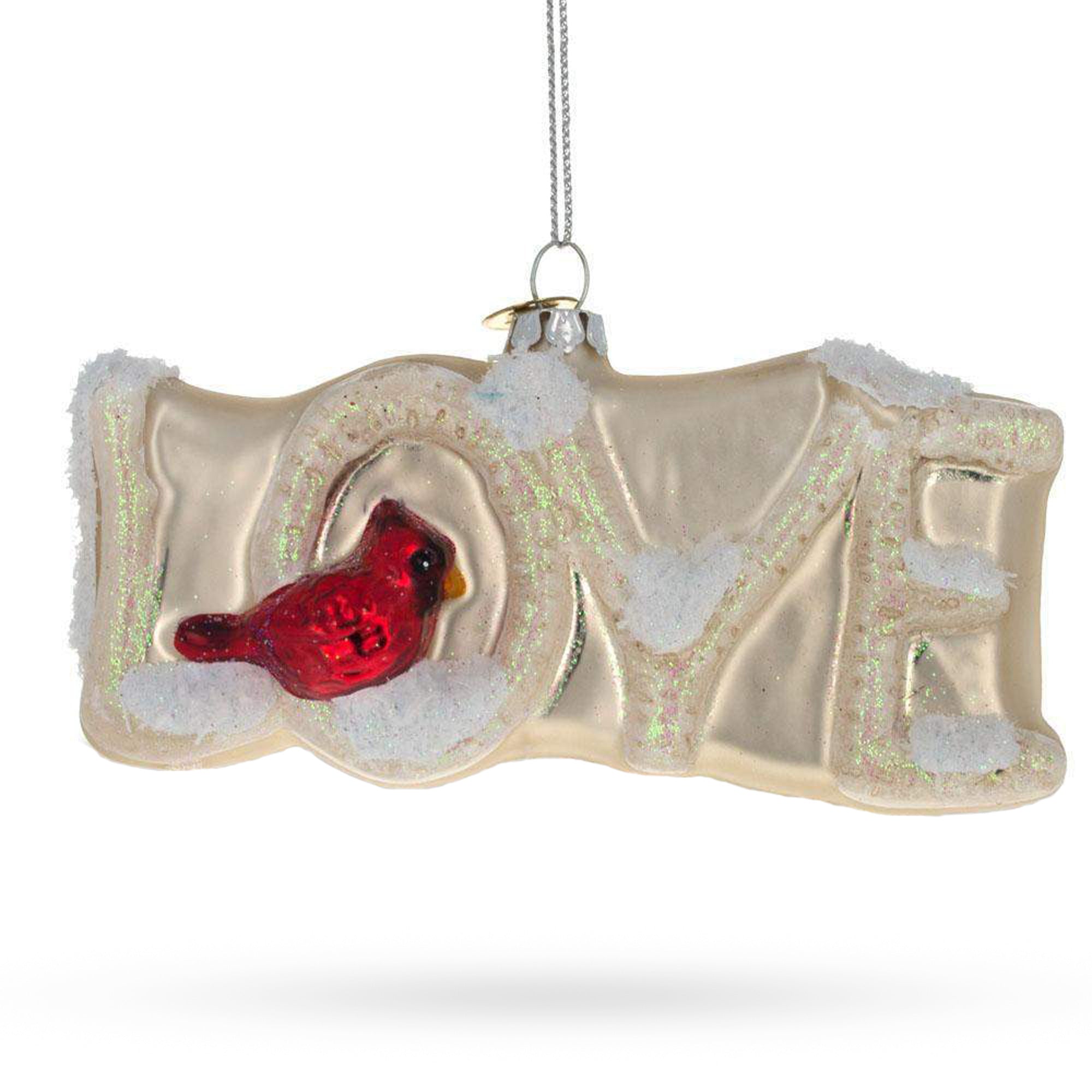 Love Letters Red Cardinal Perched On Branch - Blown Glass Christmas Ornament