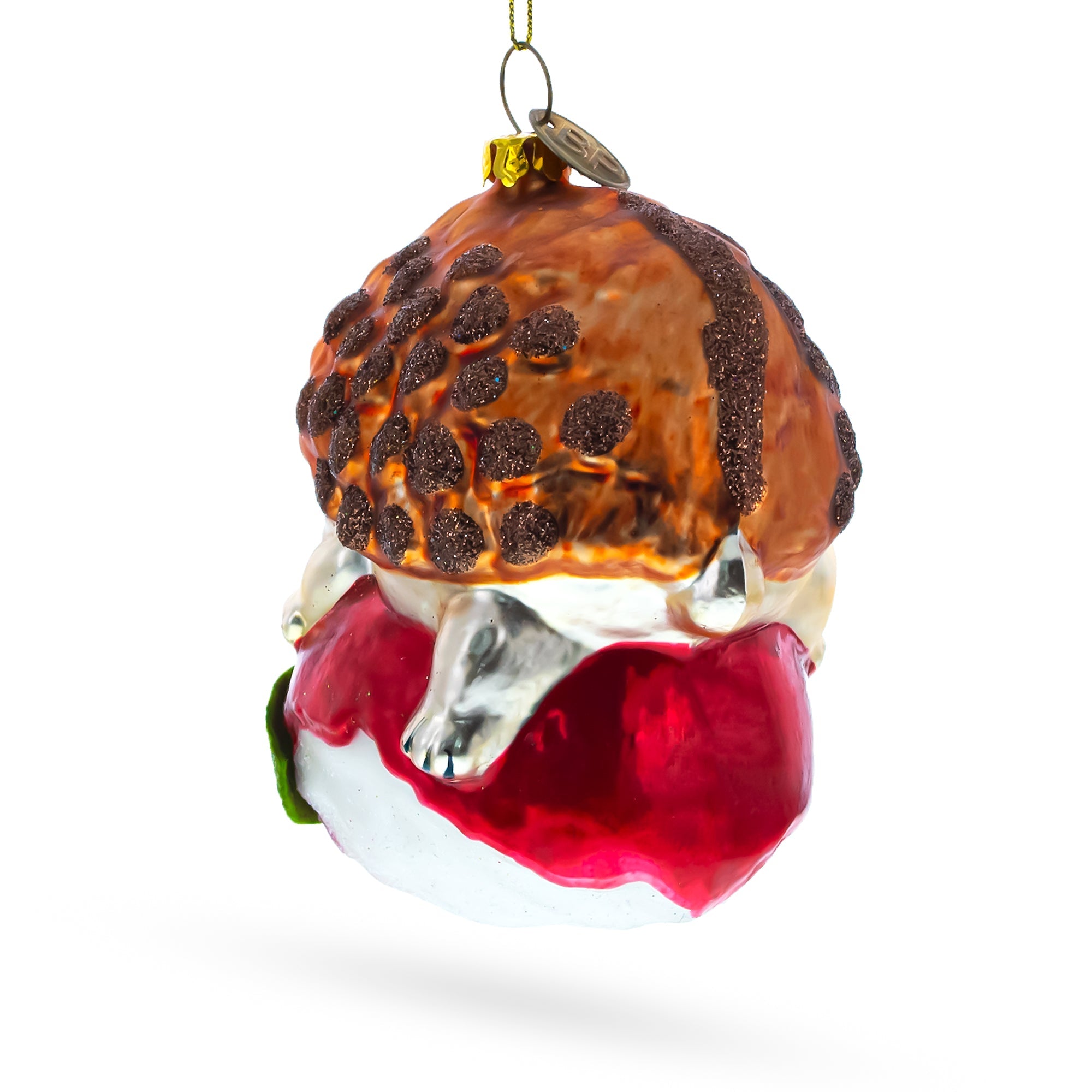 Hedgehog Savoring A Red Apple Blown Glass Christmas Ornament