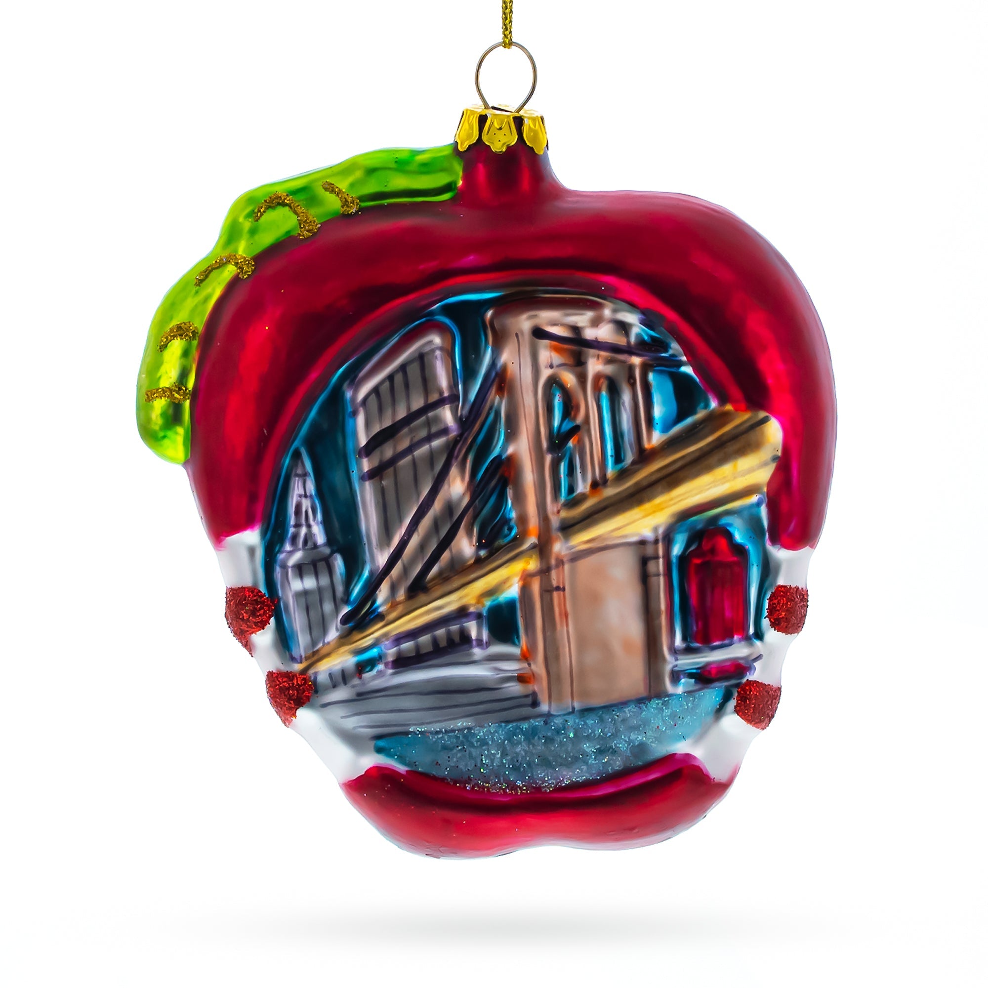 New York City Apple Symbol - Blown Glass Christmas Ornament