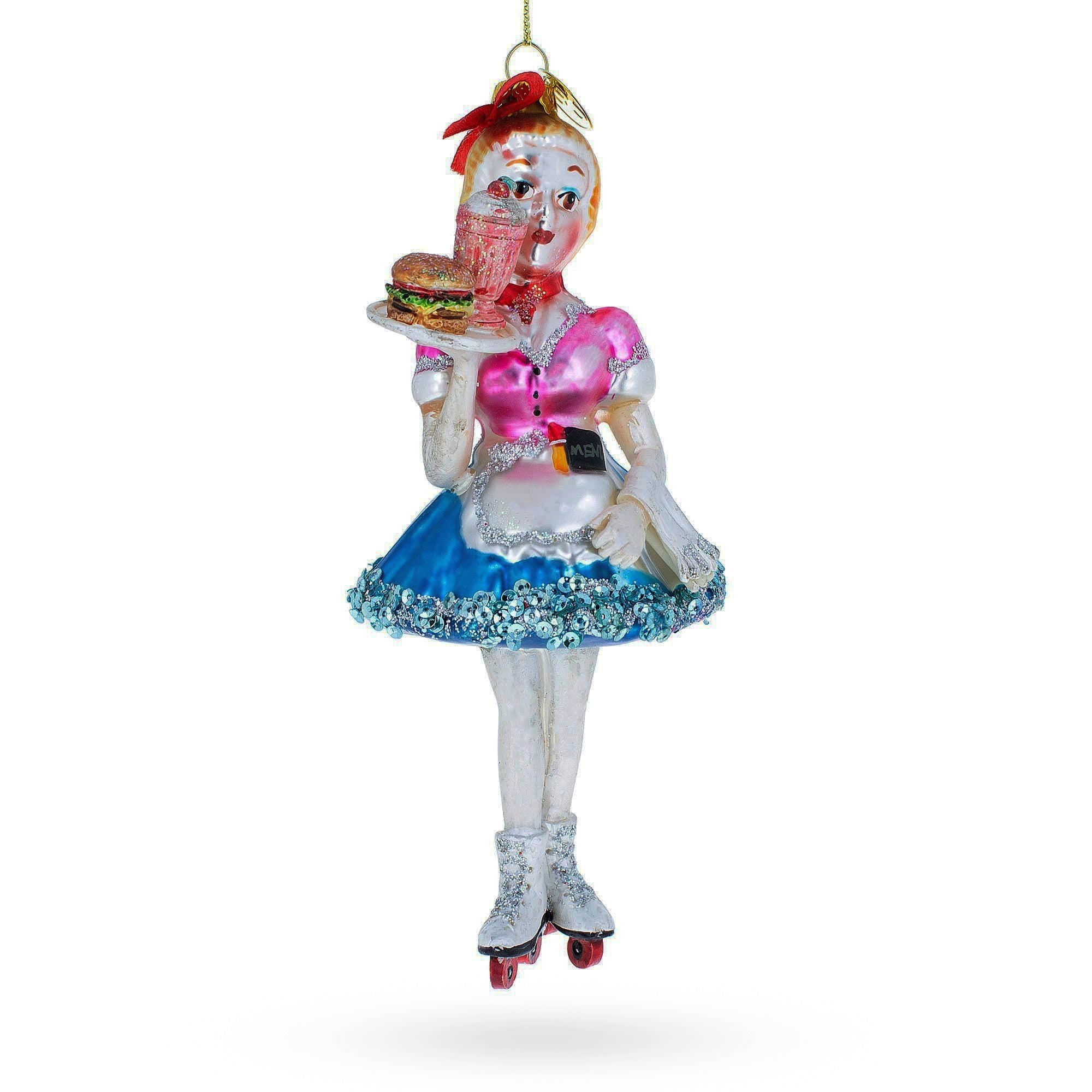 Attentive Waitress Carrying Food - Blown Glass Christmas Ornament