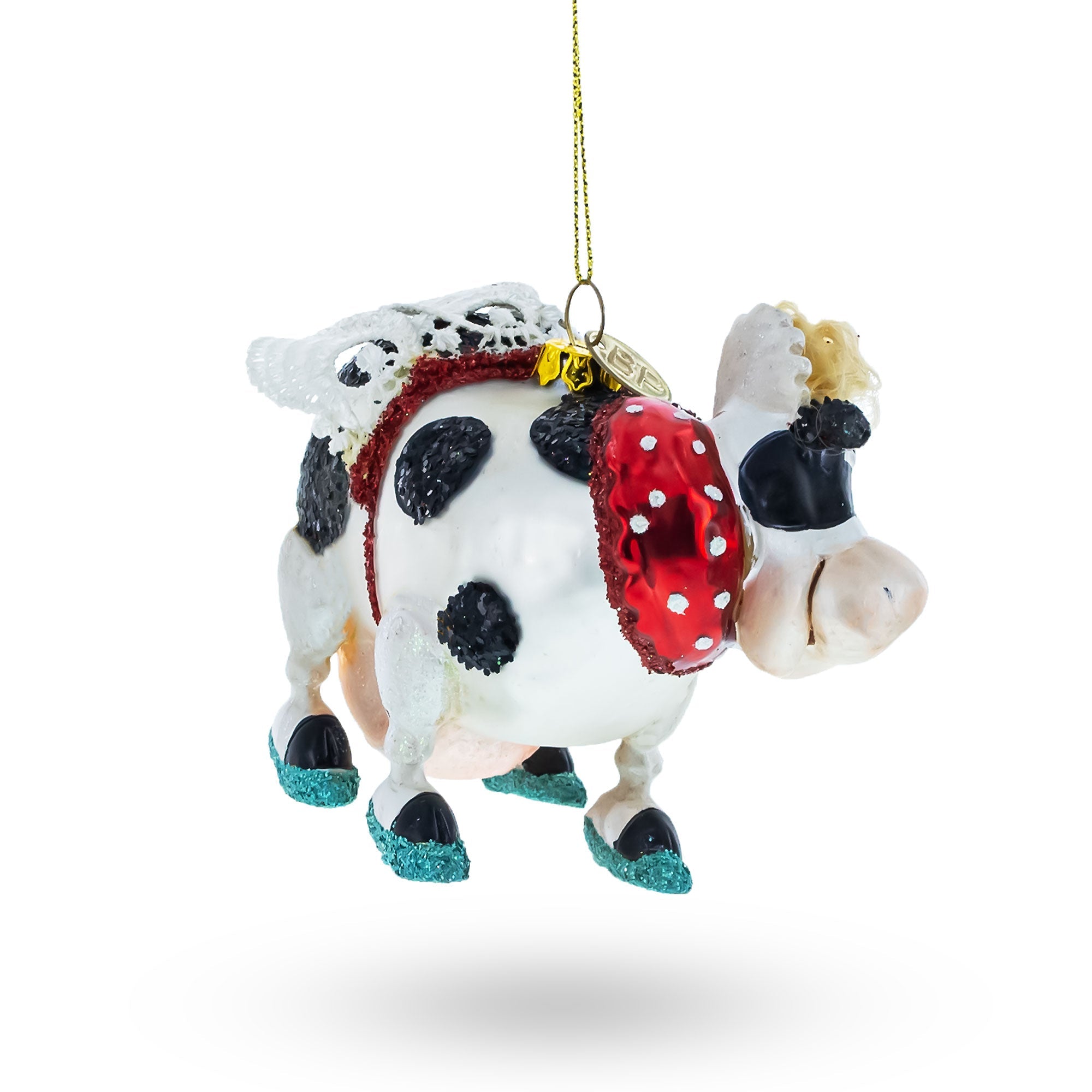 Fantastical Cow Sporting Wings - Blown Glass Christmas Ornament