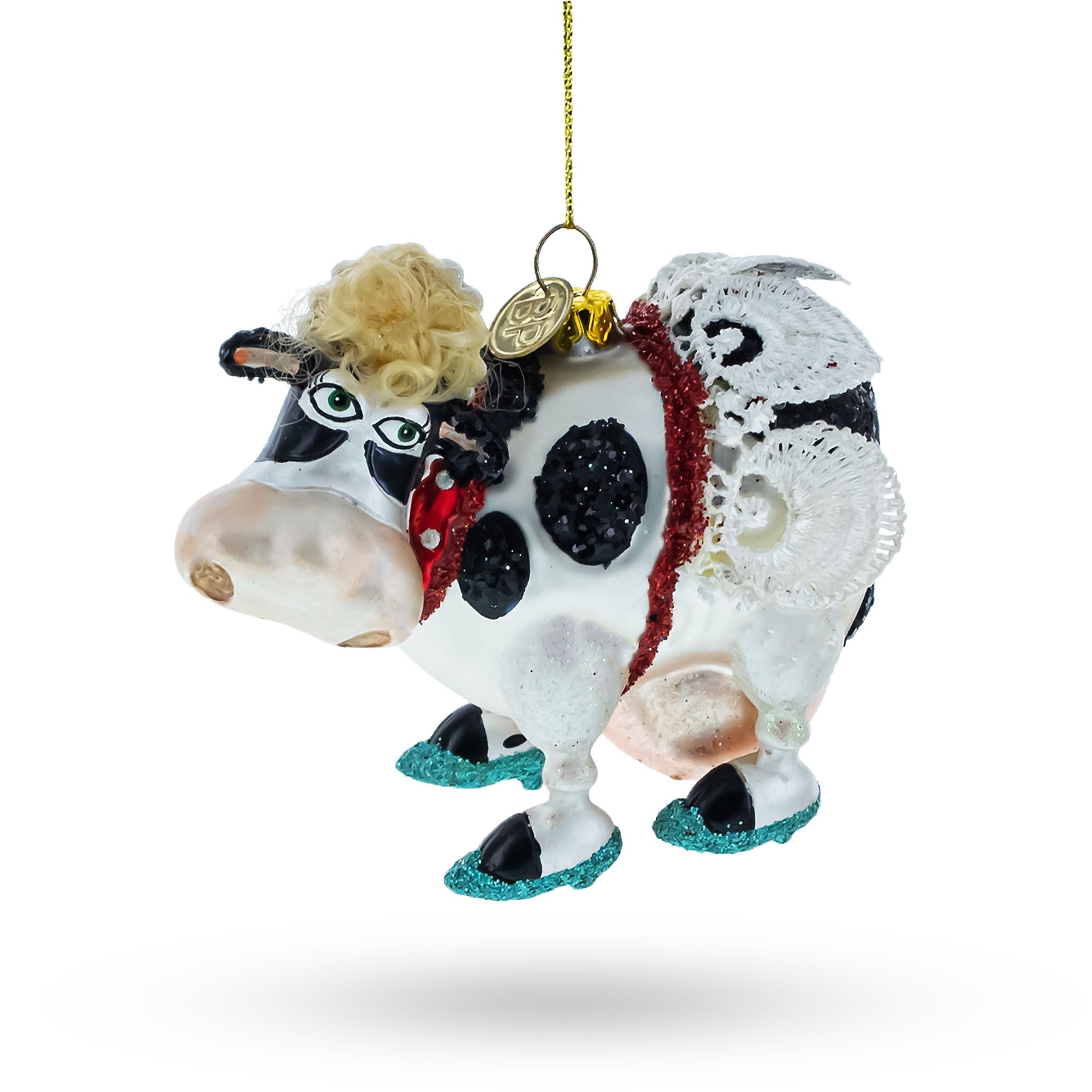 Fantastical Cow Sporting Wings - Blown Glass Christmas Ornament