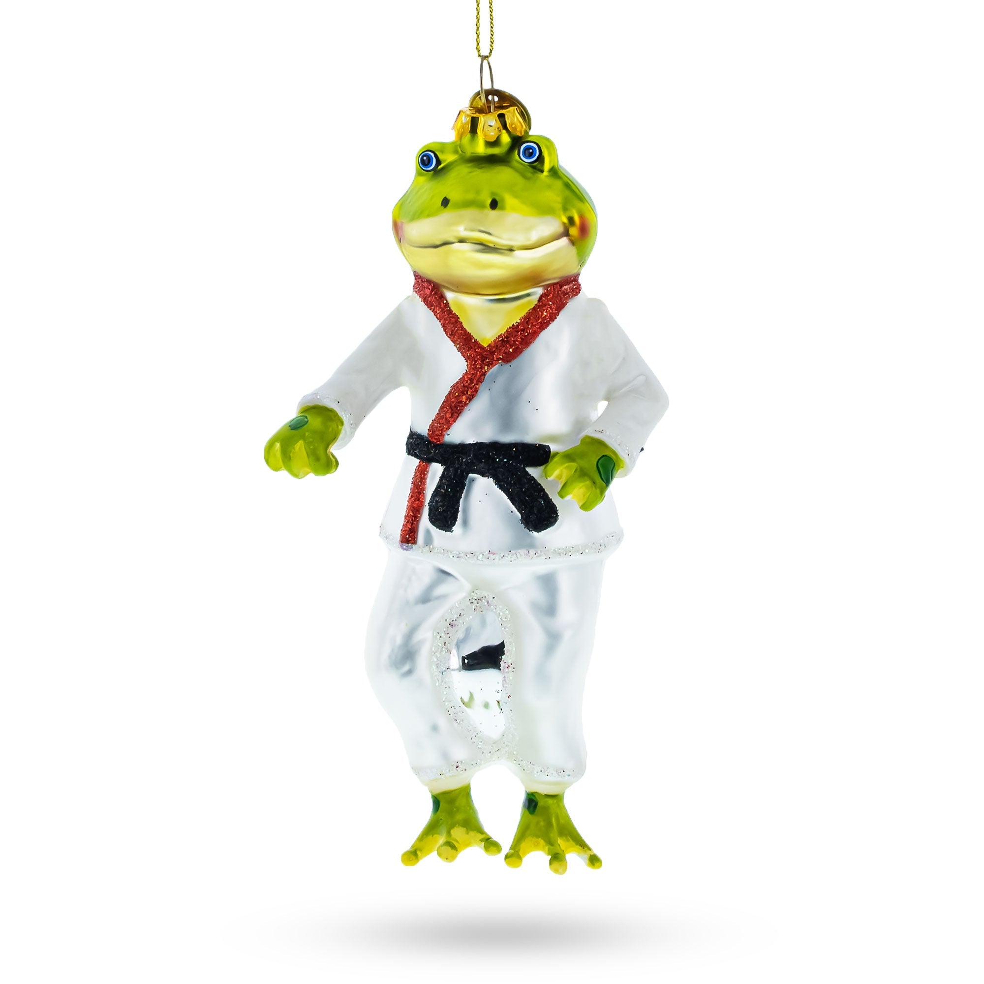 Disciplined Frog Engaged In Martial Arts - Blown Glass Christmas Ornament