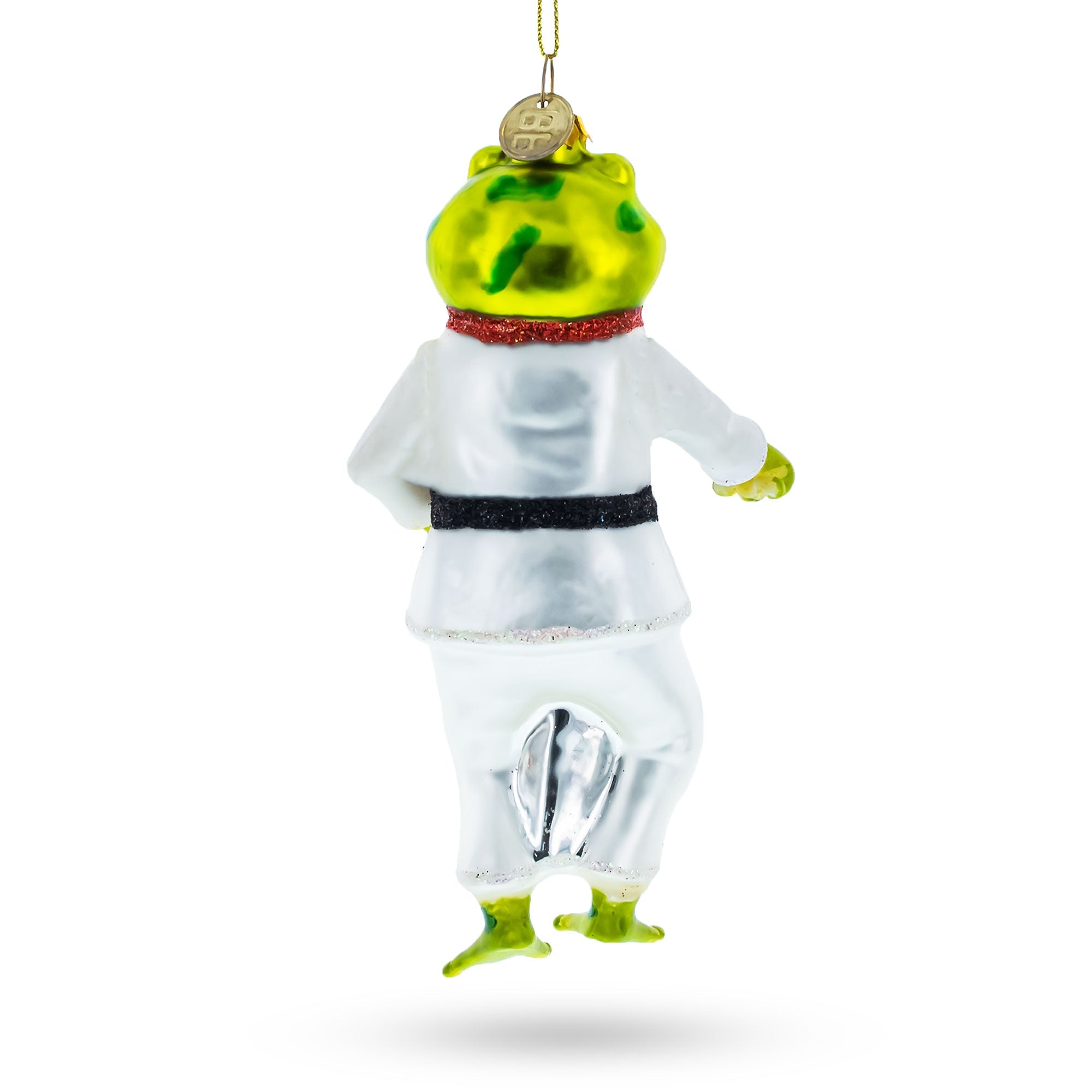 Disciplined Frog Engaged In Martial Arts - Blown Glass Christmas Ornament