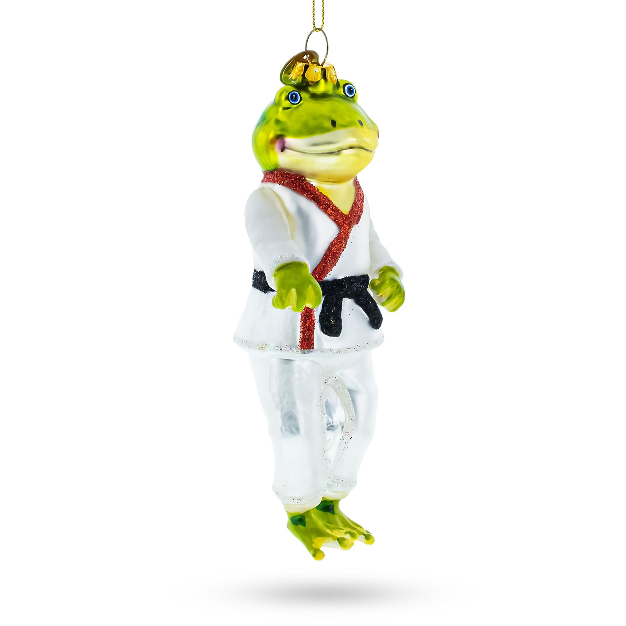 Disciplined Frog Engaged In Martial Arts - Blown Glass Christmas Ornament