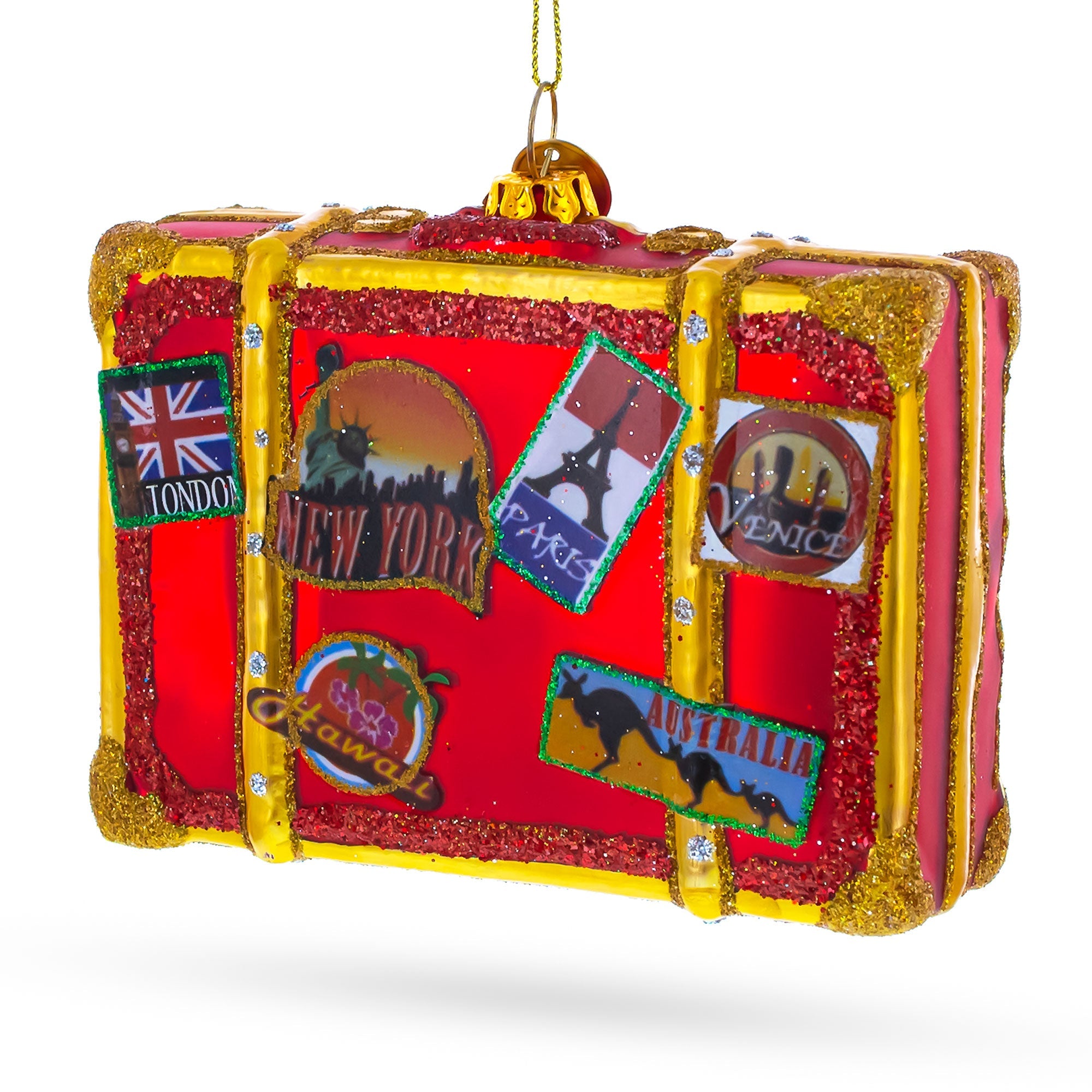 Well-traveled Suitcase - Blown Glass Christmas Ornament