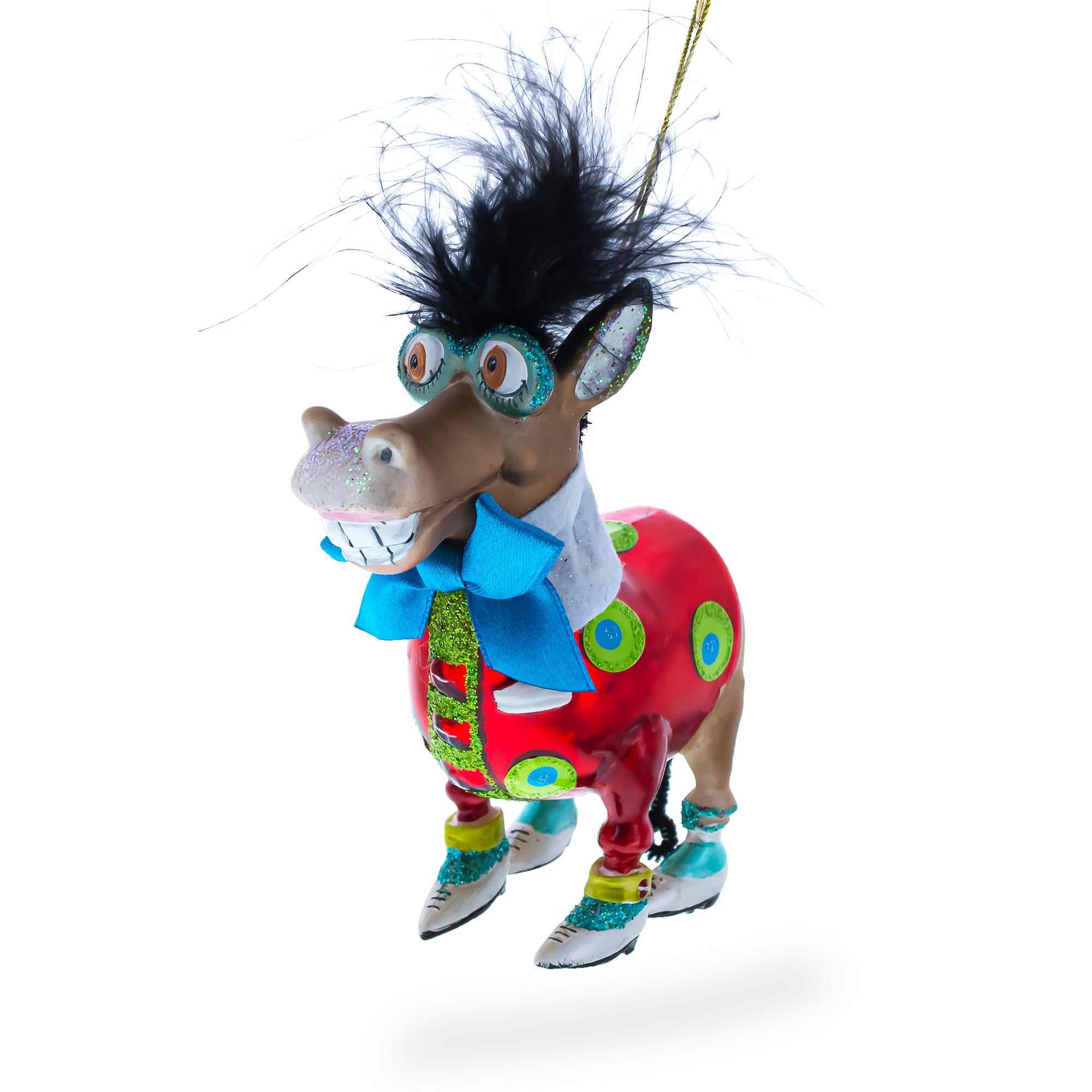 Debonair Donkey - Blown Glass Christmas Ornament