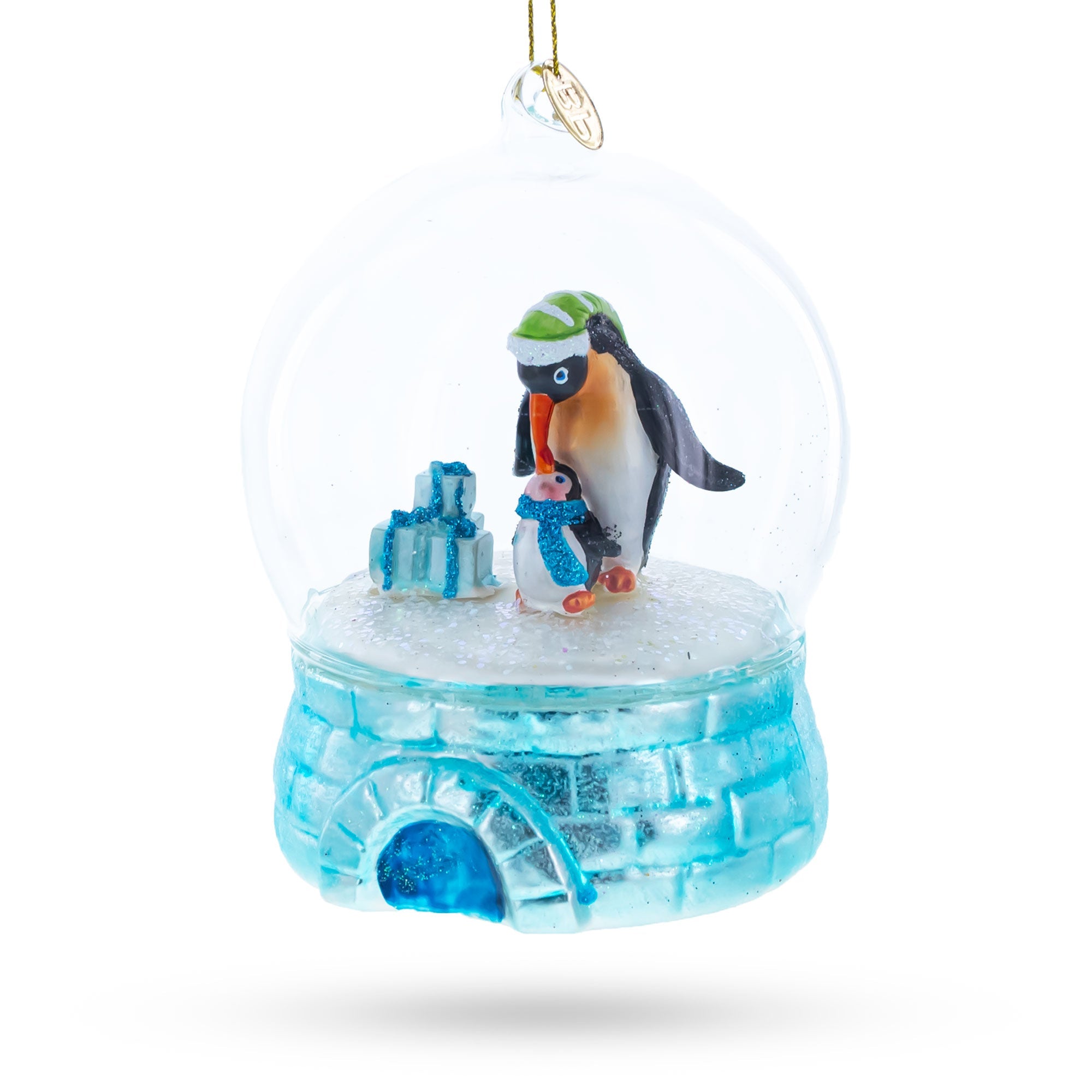 Penguins In The Igloo Dome - Blown Glass Christmas Ornament