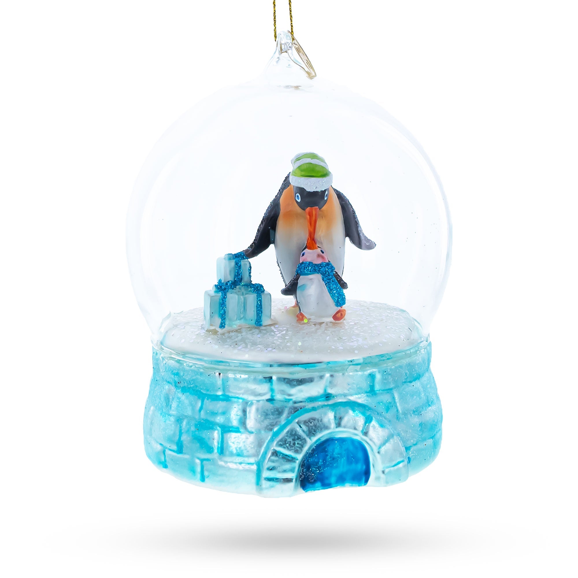 Penguins In The Igloo Dome - Blown Glass Christmas Ornament