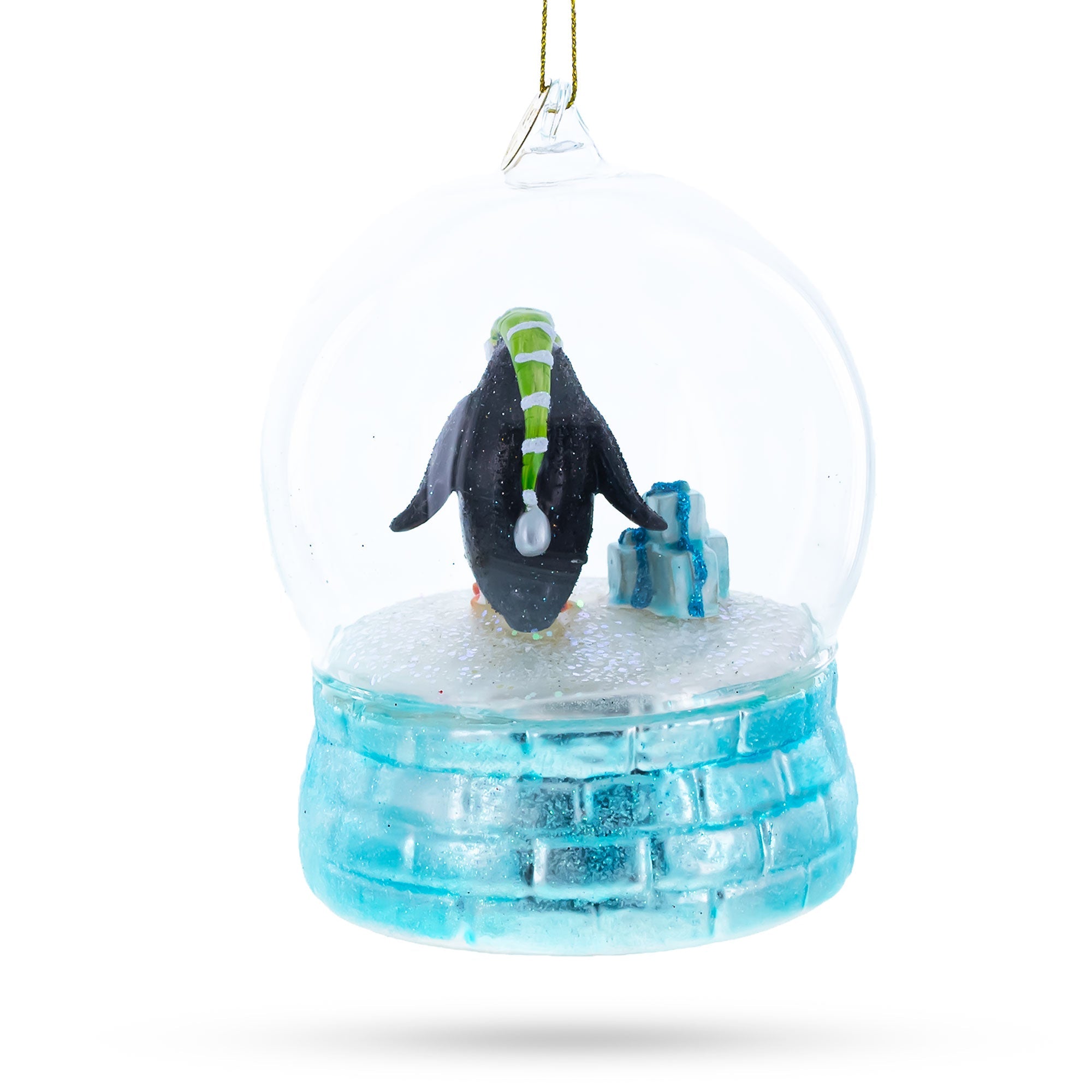 Penguins In The Igloo Dome - Blown Glass Christmas Ornament