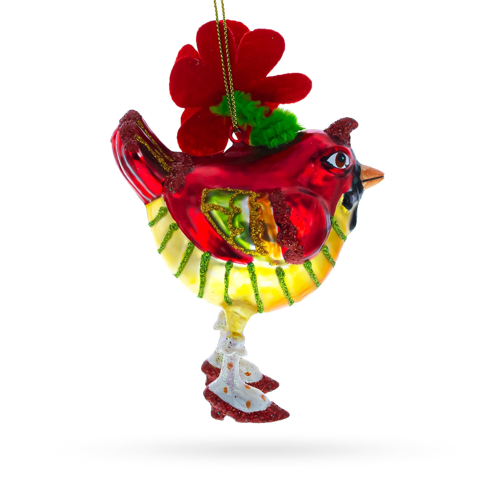 Elegant Hen Adorned With A Hat - Blown Glass Christmas Ornament