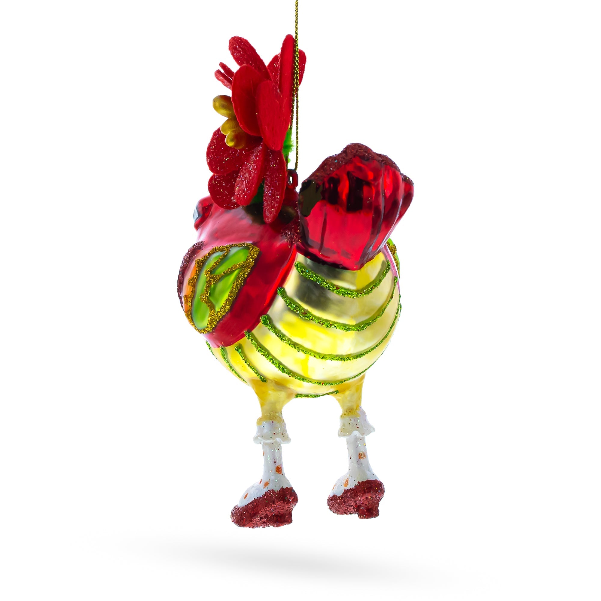 Elegant Hen Adorned With A Hat - Blown Glass Christmas Ornament