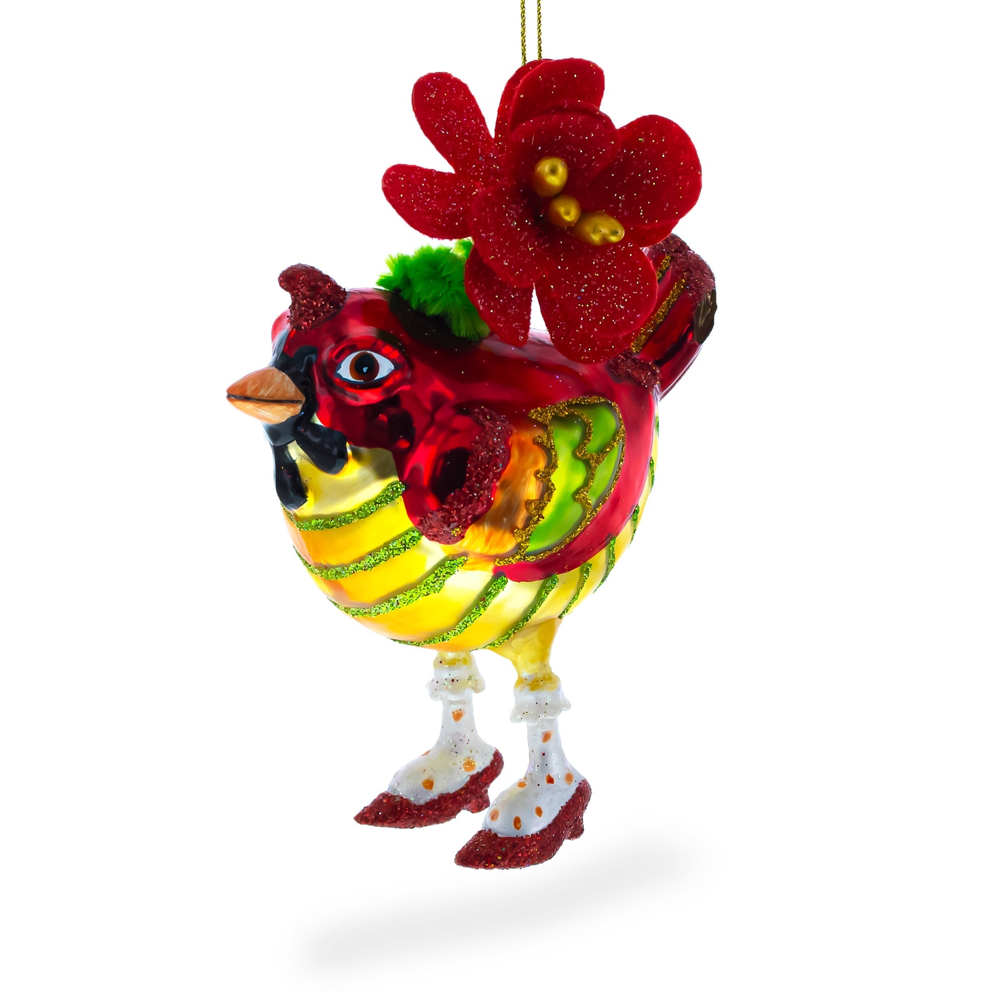 Elegant Hen Adorned With A Hat - Blown Glass Christmas Ornament