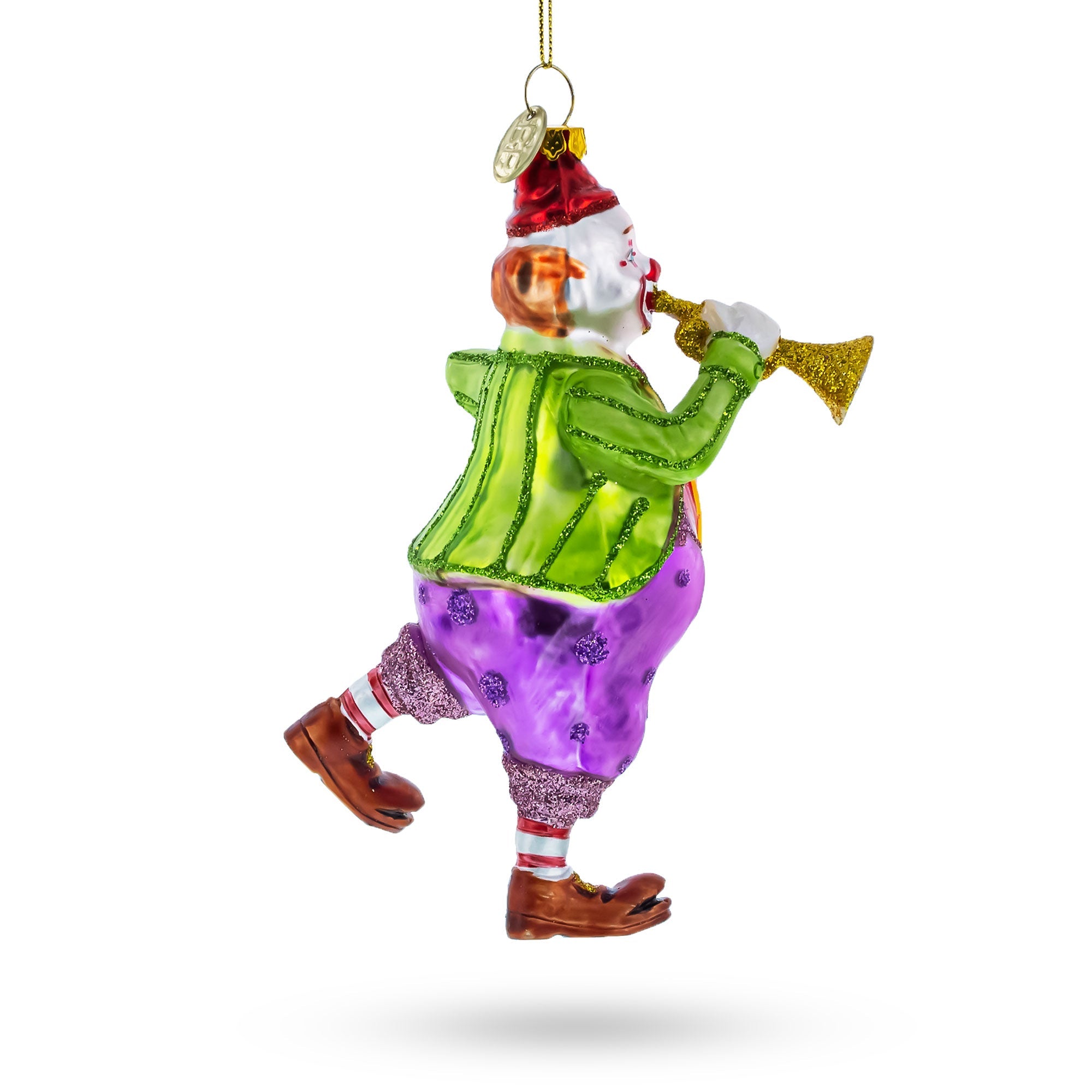 Jovial Clown Performing On Trumpet - Blown Glass Christmas Ornament