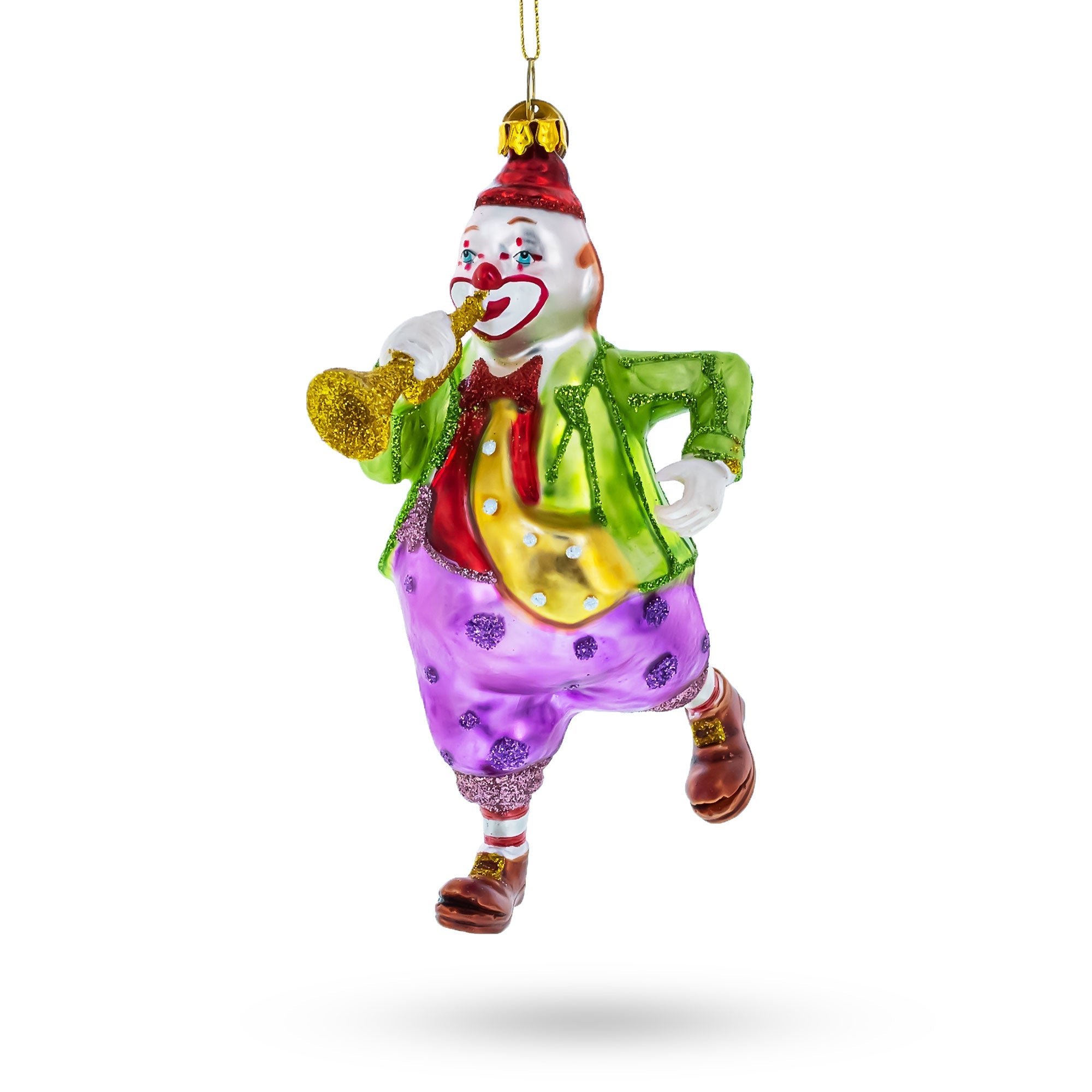 Jovial Clown Performing On Trumpet - Blown Glass Christmas Ornament