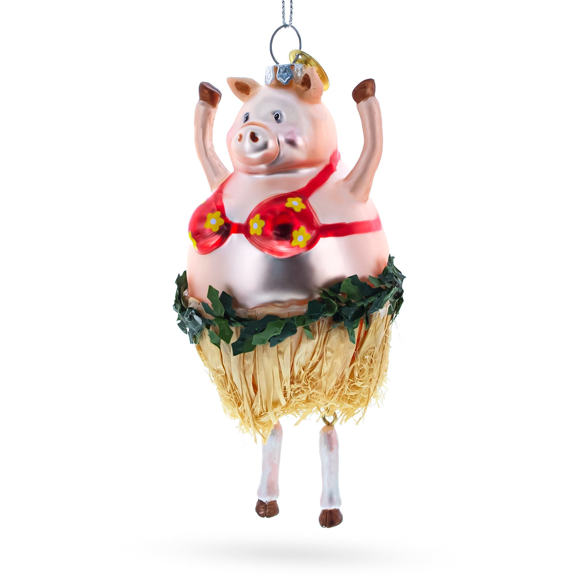 Jubilant Pig Dancing In A Bra - Blown Glass Christmas Ornament