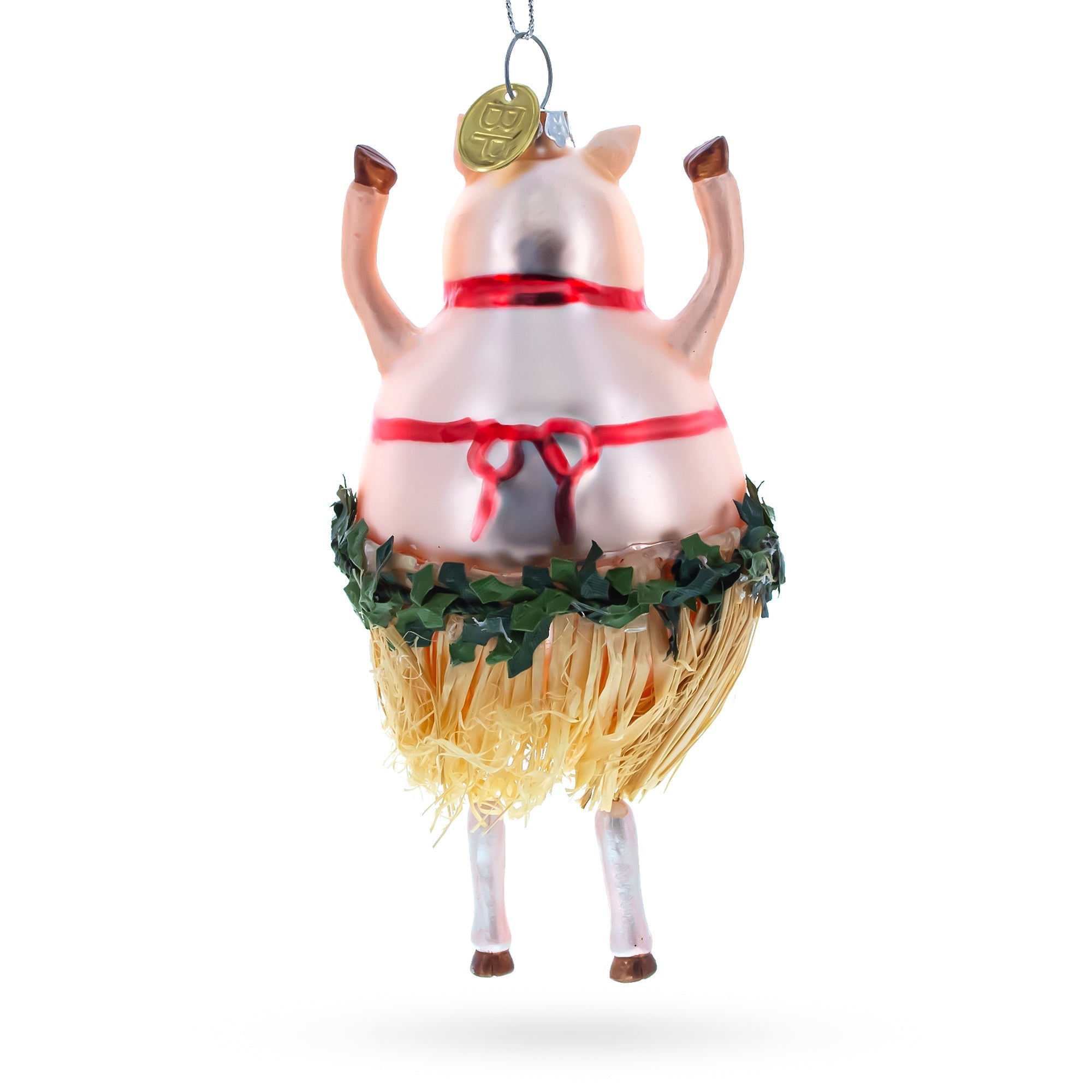 Jubilant Pig Dancing In A Bra - Blown Glass Christmas Ornament