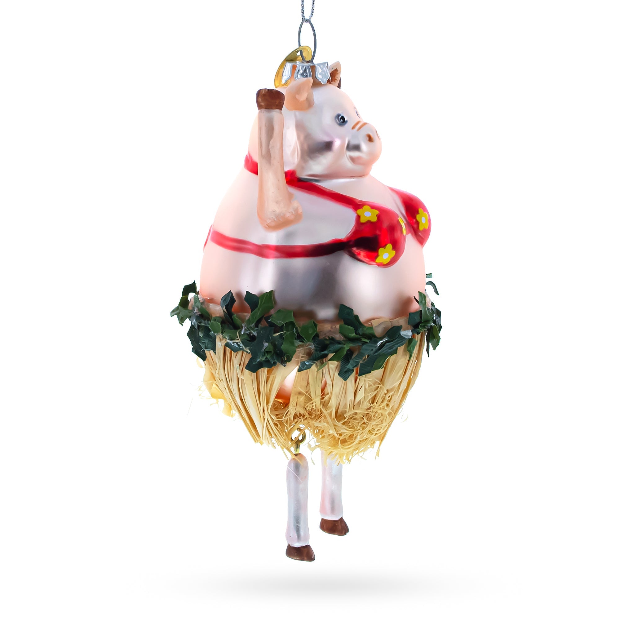 Jubilant Pig Dancing In A Bra - Blown Glass Christmas Ornament