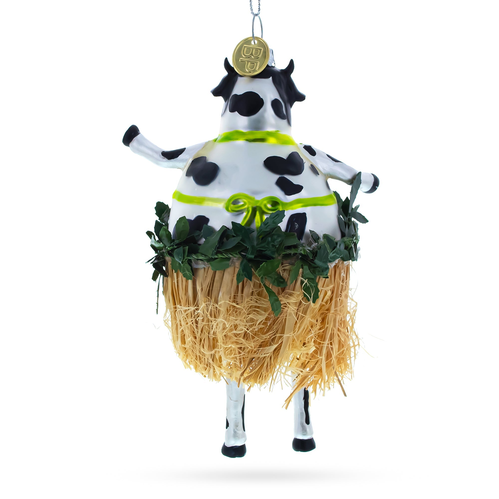 Exuberant Cow Dancing In A Bra - Blown Glass Christmas Ornament