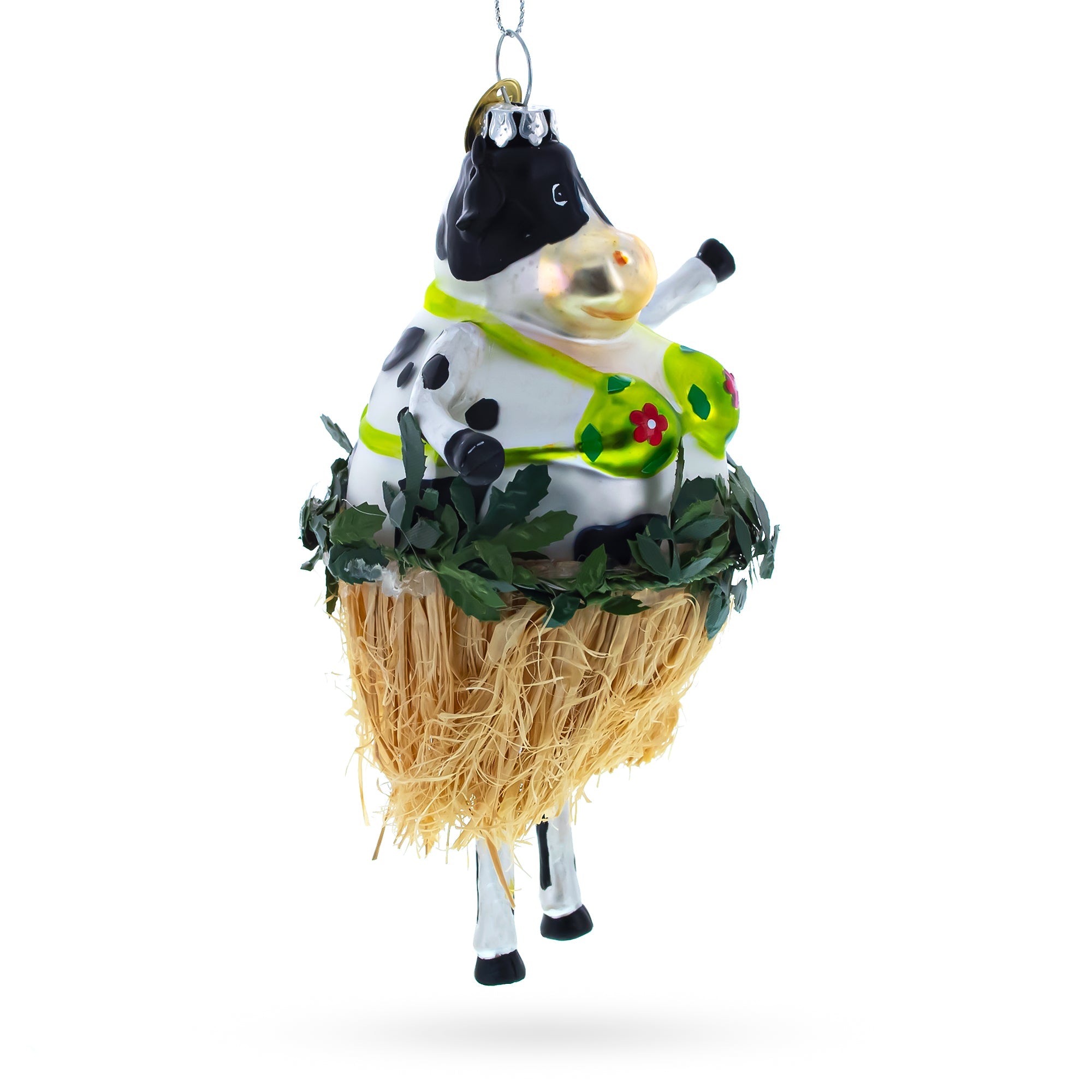 Exuberant Cow Dancing In A Bra - Blown Glass Christmas Ornament